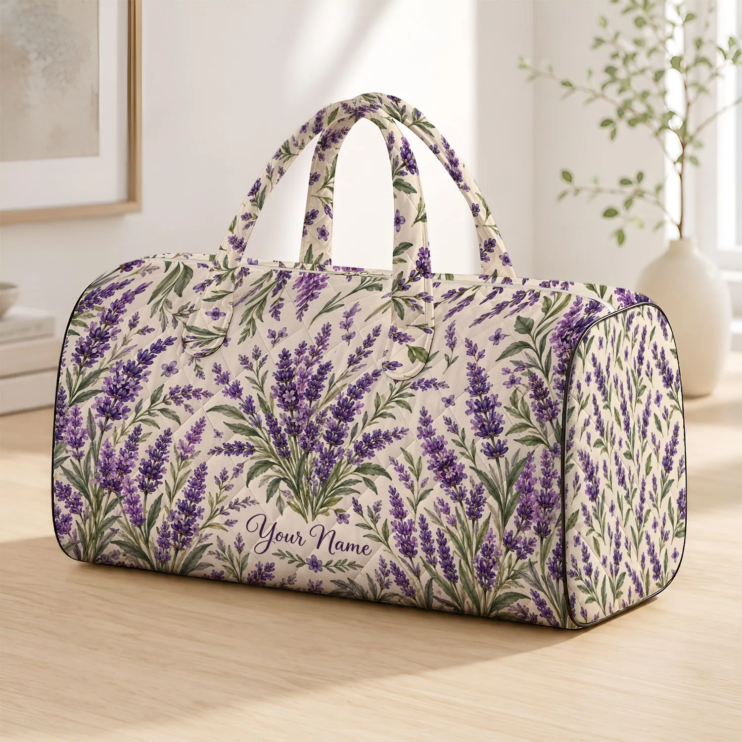 Lavender Botanical Blooms for Coastal Getaways, Beach Days and Relaxed Weekend Escapes Quilted Weekend Bag - 1