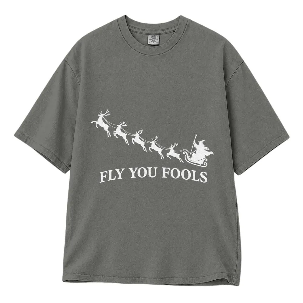 Fly You Fools Christmas Shirt, Santa and Reindeer Fantasy Holiday Design, Funny Winter Gift, Tee Hoodie Sweatshirt - 1