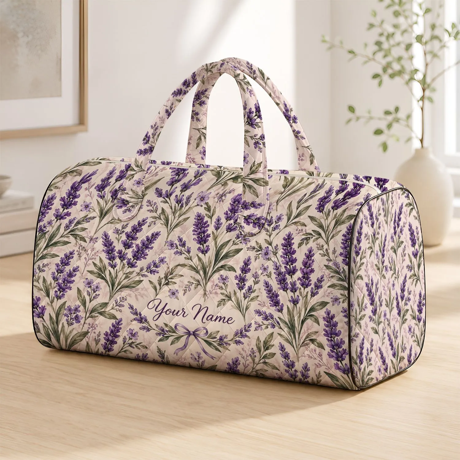 Lavender Botanical Sprigs for Relaxed Beach Days and Sunlit Summer Holiday Getaways Quilted Weekend Bag - 1