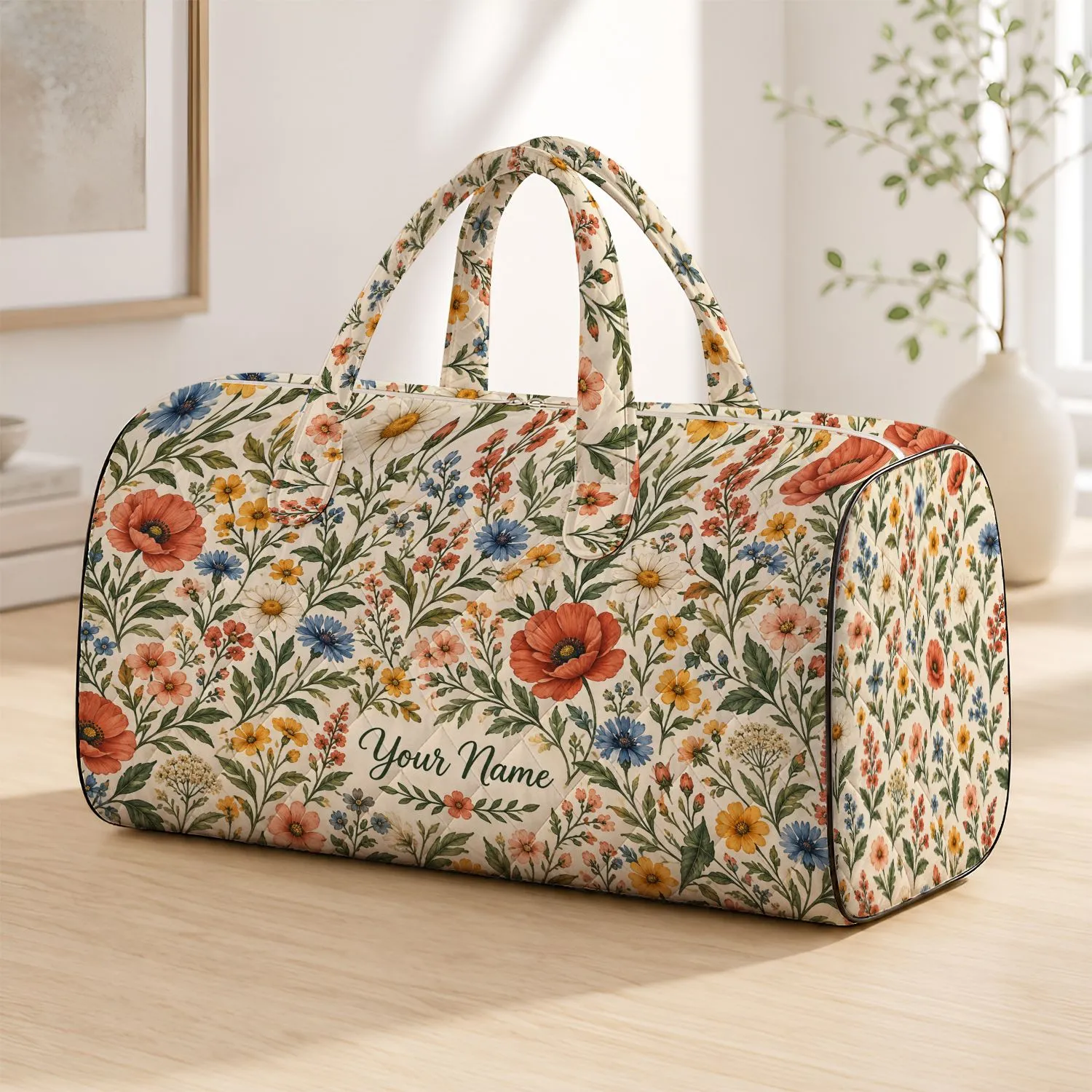 Wildflower Botanical Florals for Beach Getaways, Weekend Escapes and Summer Travel Quilted Weekend Bag - 1
