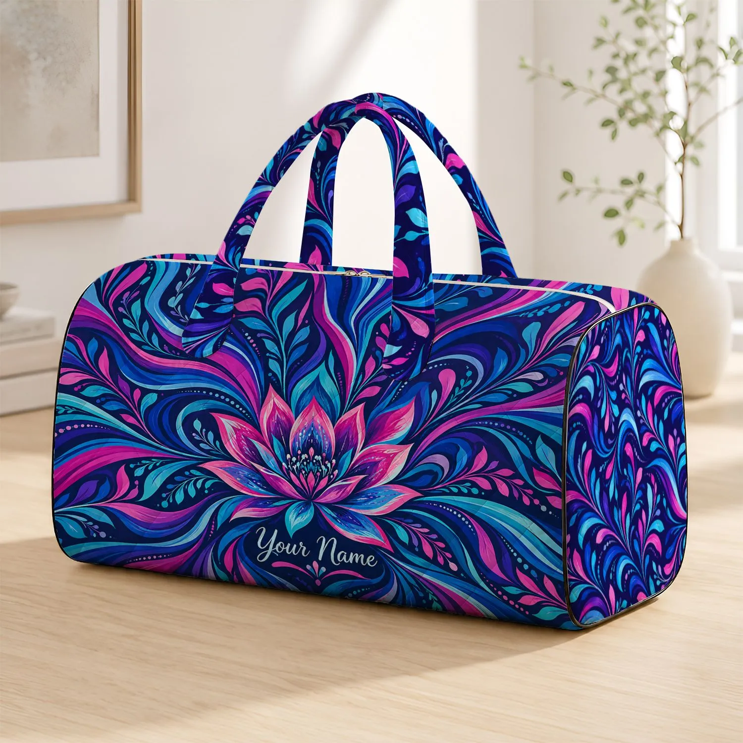 Violet Blue Radiating Waves for Coastal Getaways, Beach Days, and Summer Travel Quilted Weekend Bag - 1