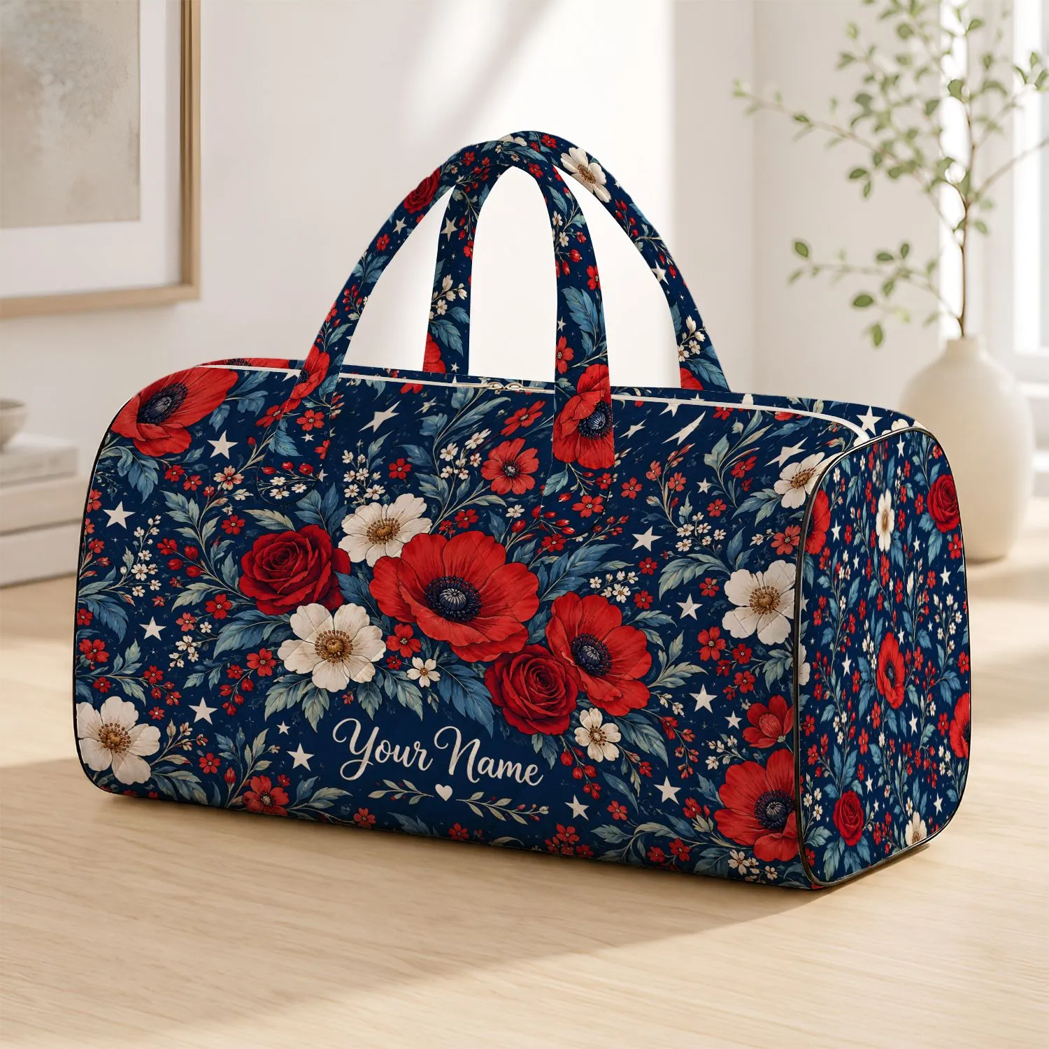 Americana Wildflowers and Stars for Coastal Getaways, Summer Travel, and Beach Days Quilted Weekend Bag - 1