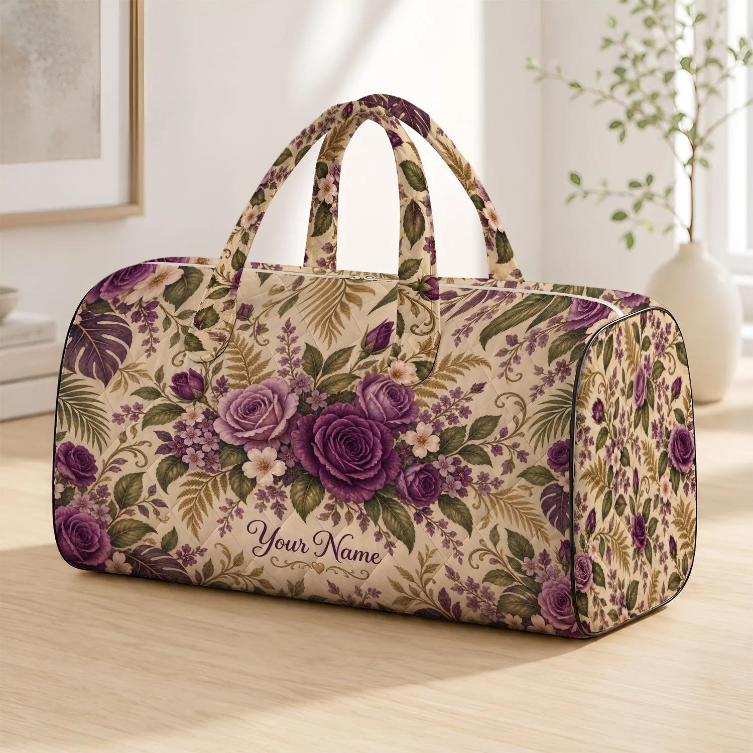 Vintage Violet Rose Florals for Tropical Beach Getaways and Leisure Travel Quilted Weekend Bag - 1