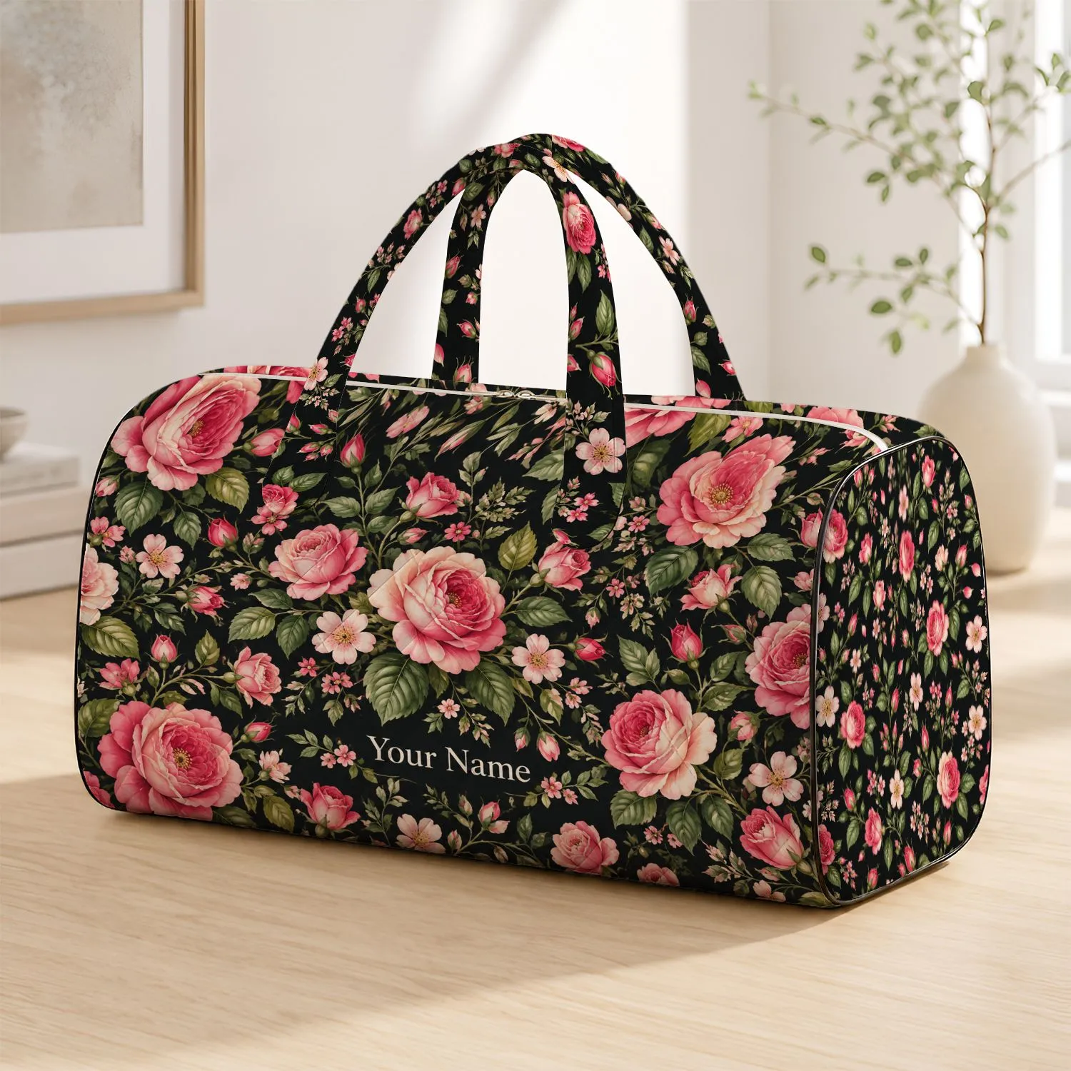 Pink Rose and Blossom Botanicals for Tropical Getaways, Beach Days, and Travel Style Quilted Weekend Bag - 1