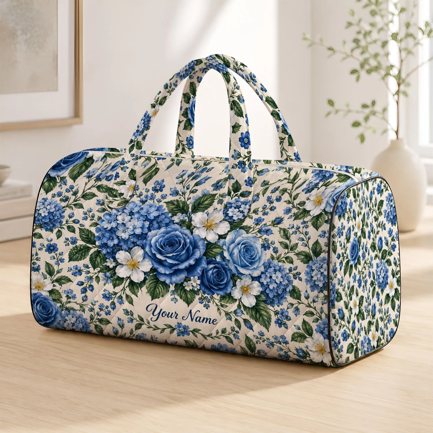 Blue Rose And Daisy Garden Florals For Weekend Getaways And Everyday Travel Quilted Weekend Bag - 1
