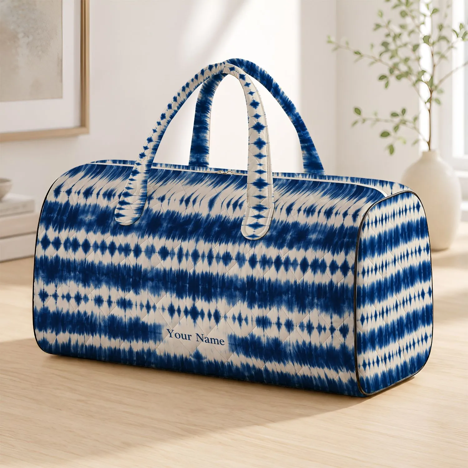 Navy Indigo Shibori Stripes for Coastal Getaways and Relaxed Summer Travel Lovers Quilted Weekend Bag - 1