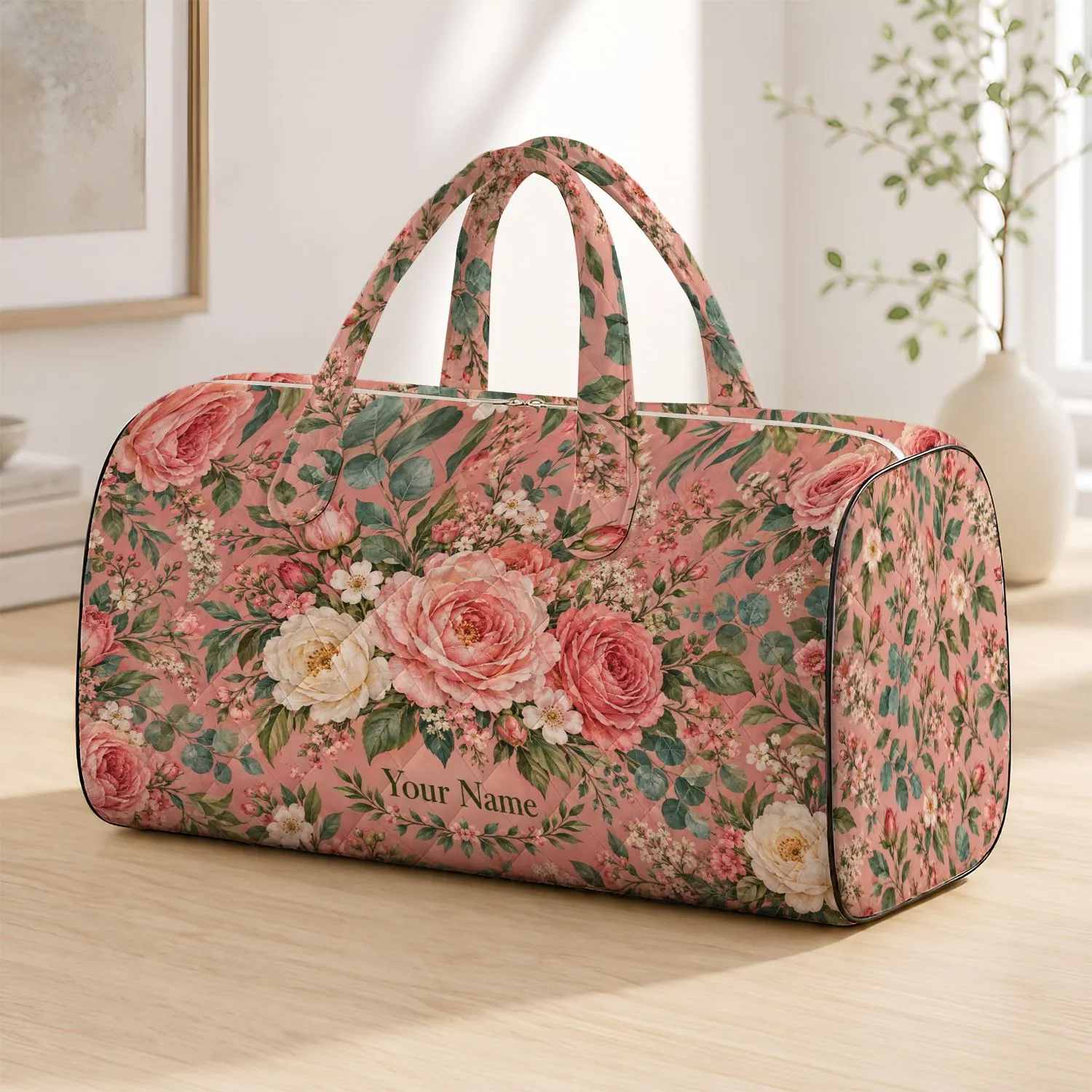 Vintage Rose And Eucalyptus Florals For Romantic Beach Getaways And Travel Quilted Weekend Bag - 1