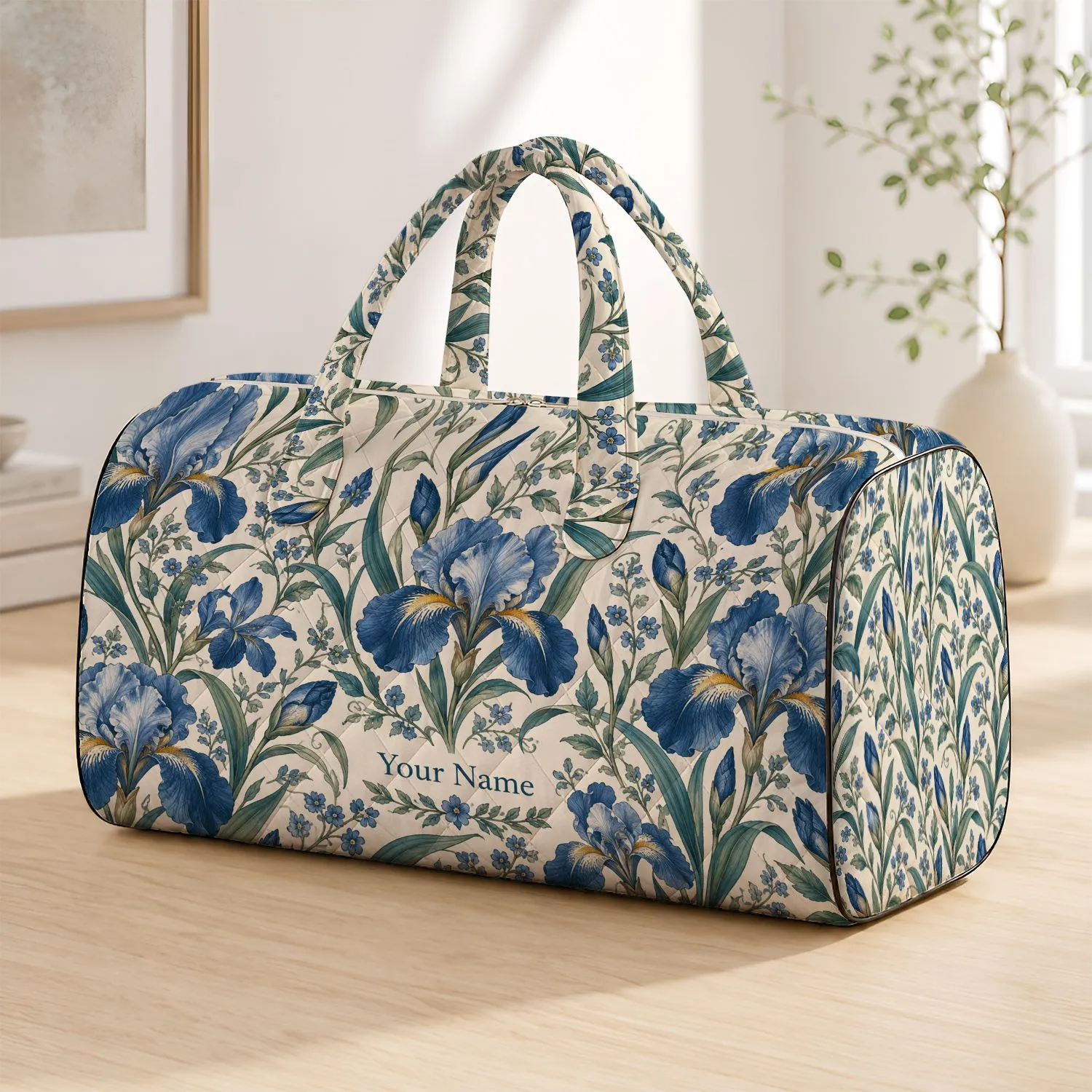 Blue Iris Botanical Blooms for Relaxed Weekend Getaways and Garden-Loving Travelers Quilted Weekend Bag - 1