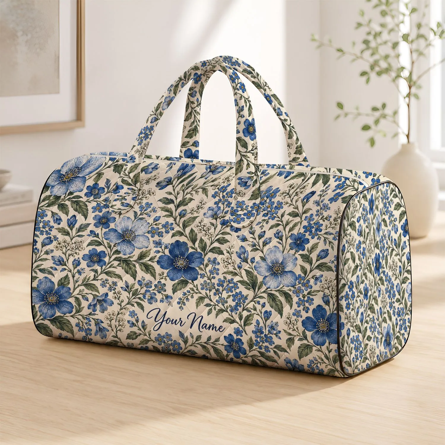 Blue Wildflower Botanicals for Weekend Escapes and Relaxed Outdoor Adventures Quilted Weekend Bag - 1