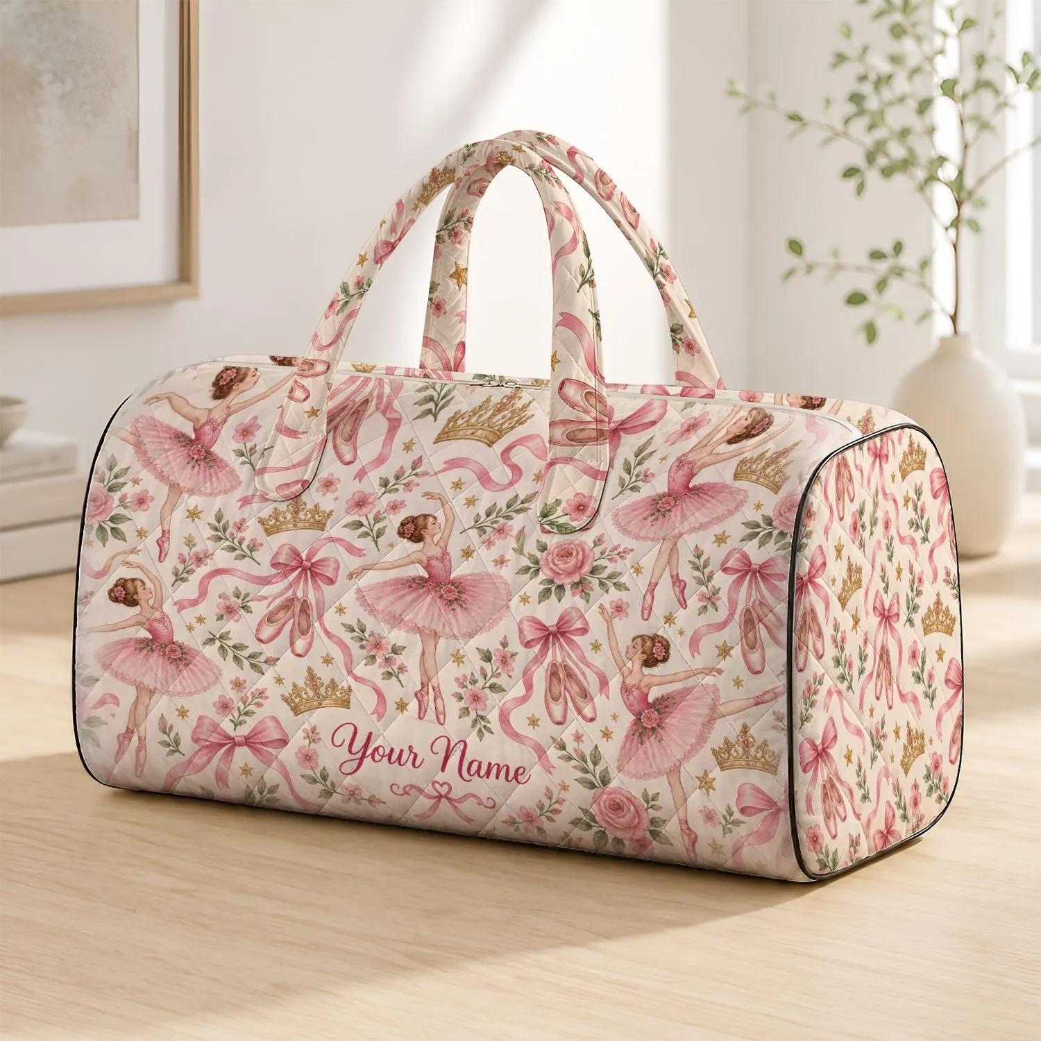 Ballet Dancers, Pointe Shoes and Crowns for Dance Class, Travel and Weekend Getaways Quilted Weekend Bag - 1