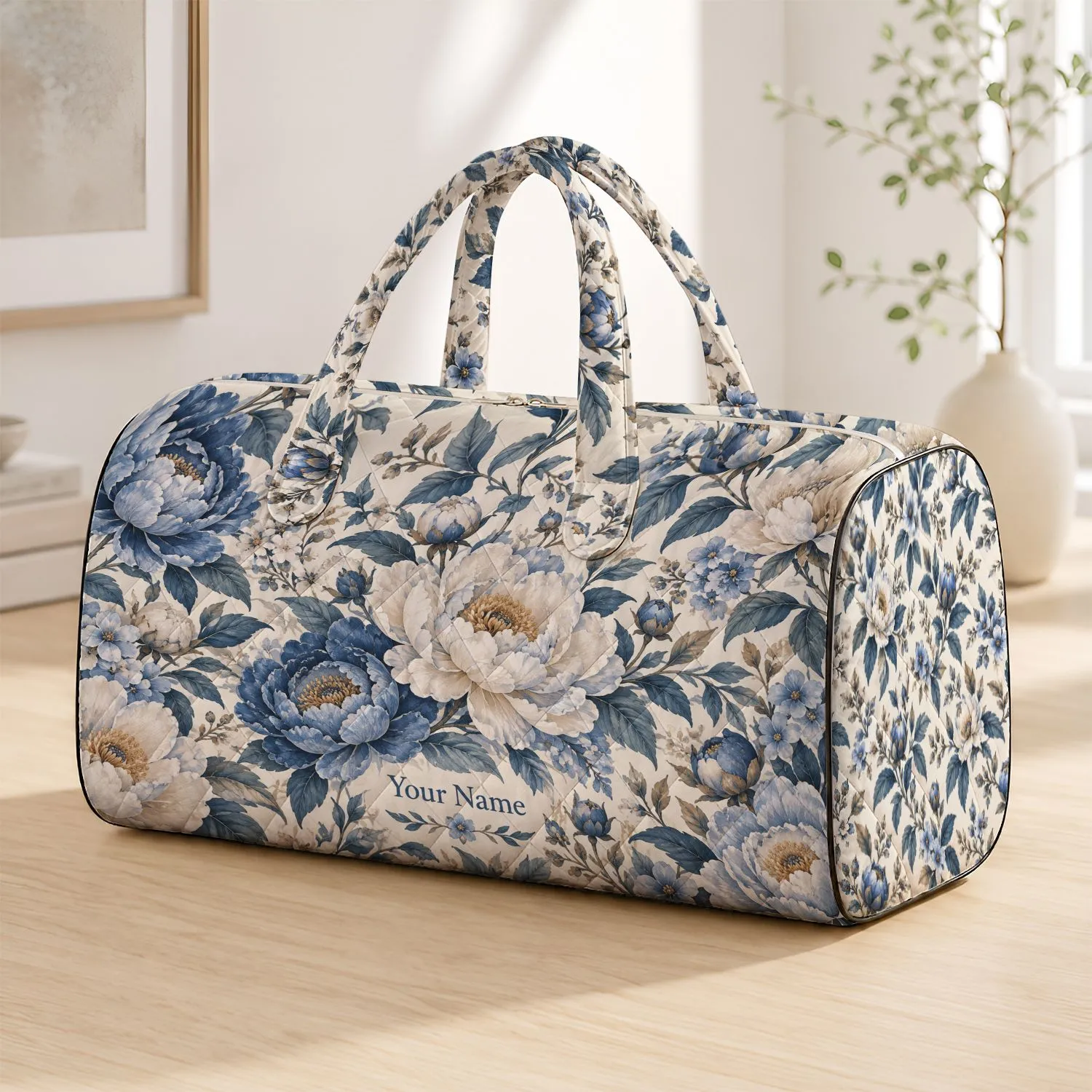 Blue Peony Blooms for Coastal Getaways and Sunny Beach Escapes for Women and Men Quilted Weekend Bag - 1