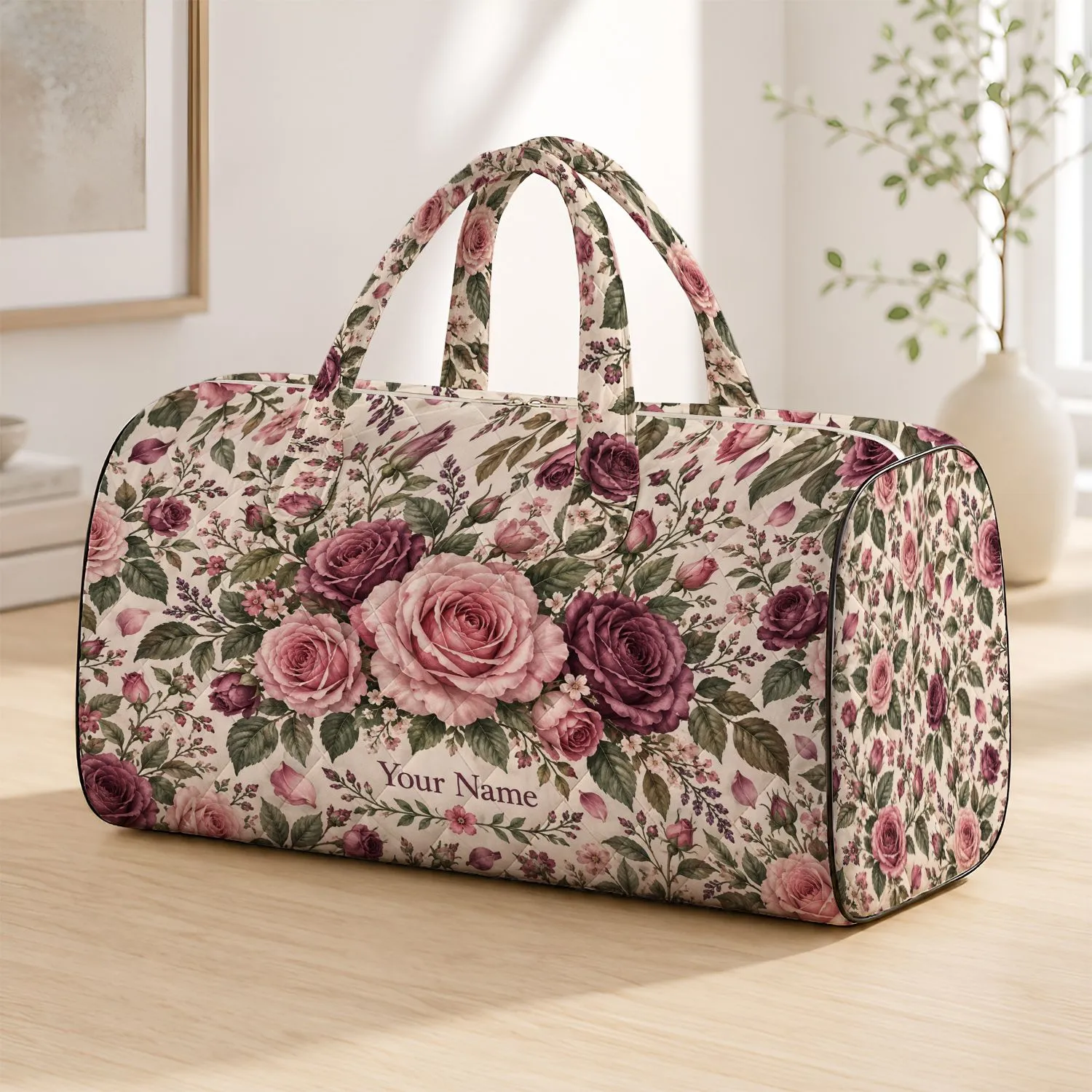 Romantic Rose Garden Florals for Weekend Getaways and Everyday Travel Companions Quilted Weekend Bag - 1