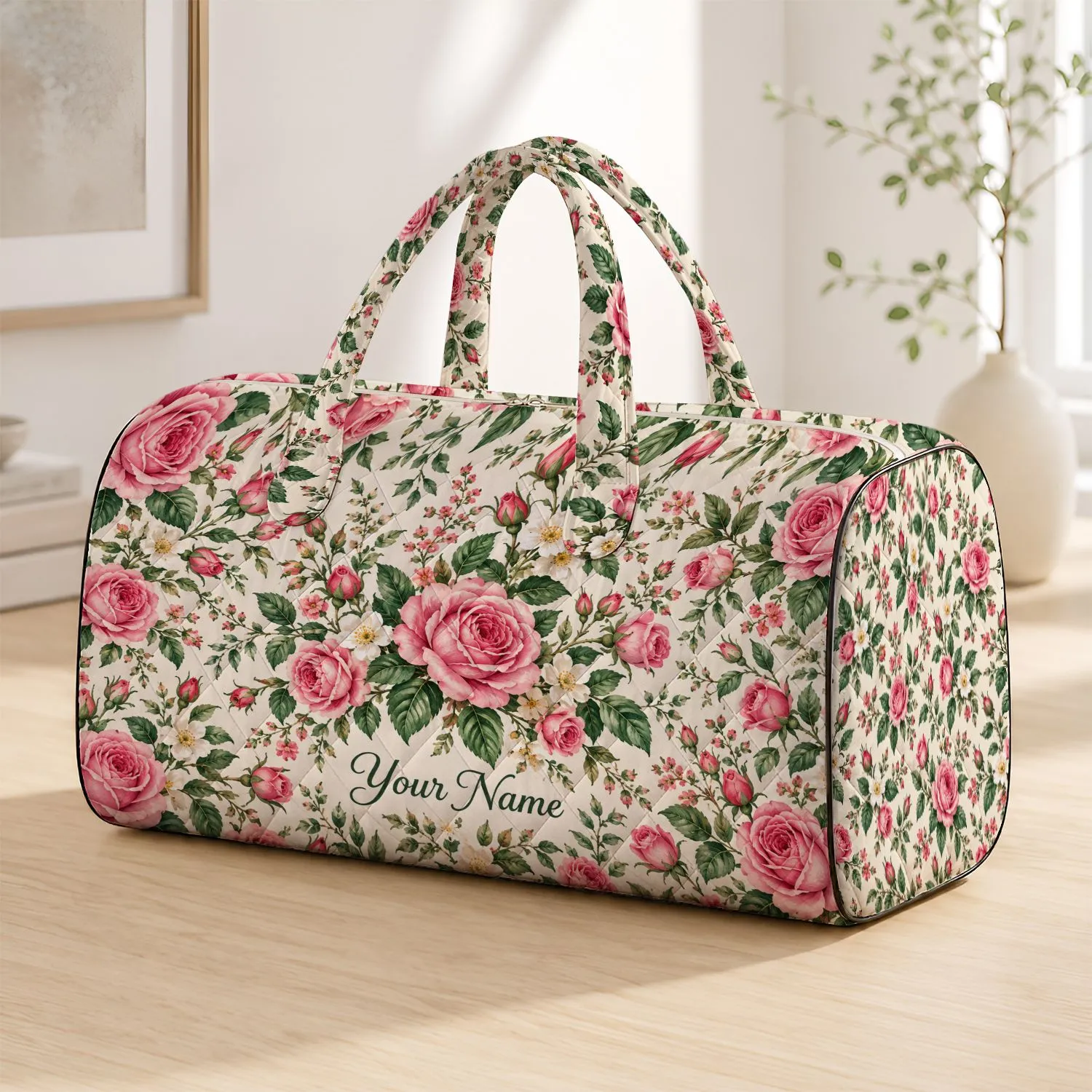 Pink Rose Garden Florals for Romantic Weekend Getaways, Picnics, and Outdoor Escapes Quilted Weekend Bag - 1