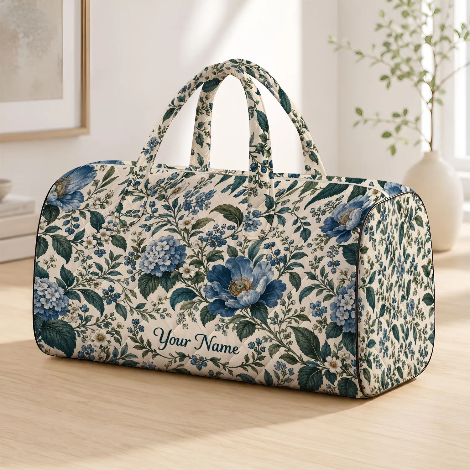 Blue Botanical Wildflowers for Weekend Getaways and Relaxed Travel Adventures for All Quilted Weekend Bag - 1