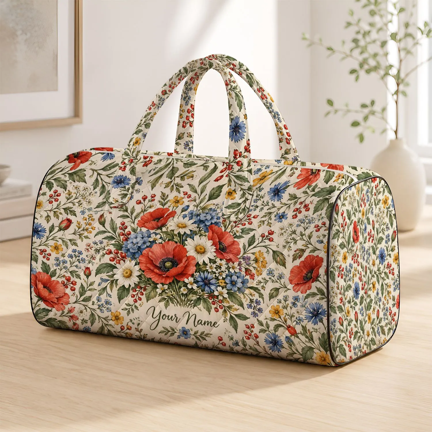 Watercolor Wildflower Blooms for Sunny Beach Days and Weekend Getaways for Women Quilted Weekend Bag - 1