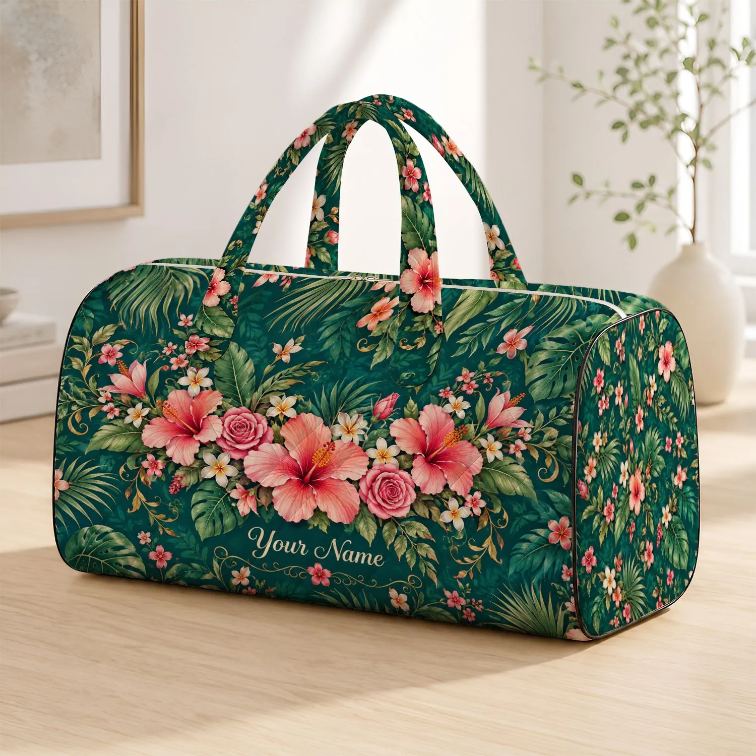Tropical Rose And Hibiscus Florals For Beach Getaways And Relaxed Summer Travel Quilted Weekend Bag - 1