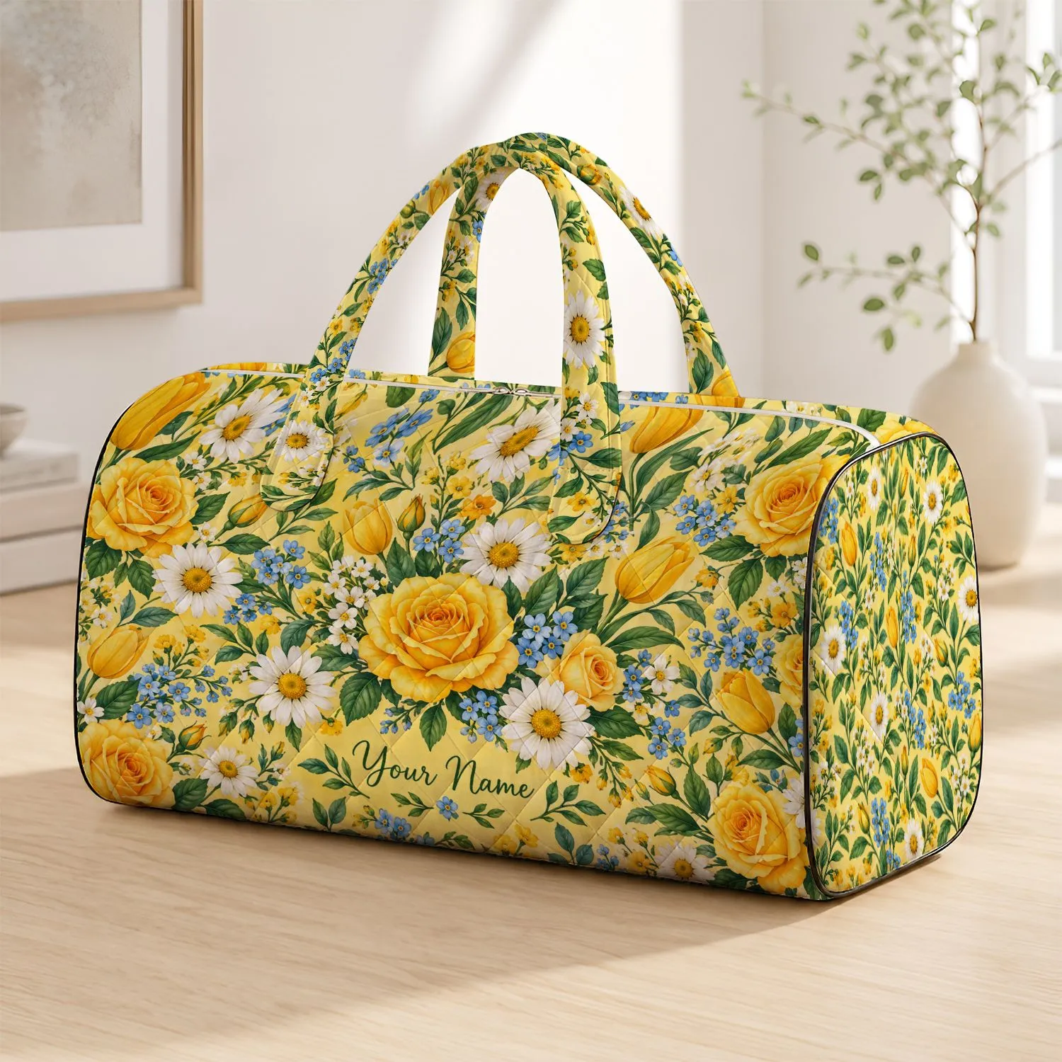 Yellow Roses and Daisies for Sunny Beach Escapes and Relaxed Weekend Getaways for Women Quilted Weekend Bag - 1
