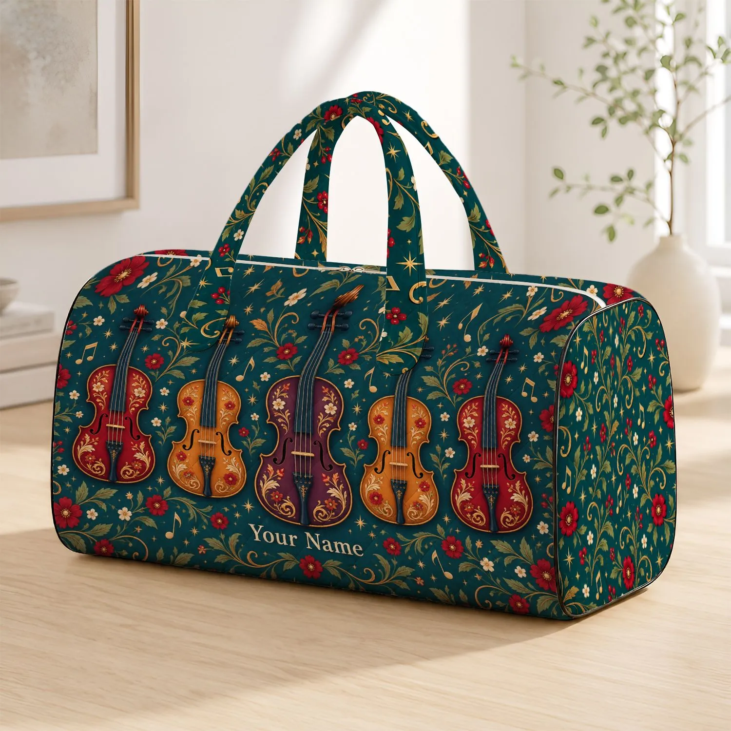 Colorful Violin Folk Art for Music Lovers on Beach and Vacation Getaways Quilted Weekend Bag - 1