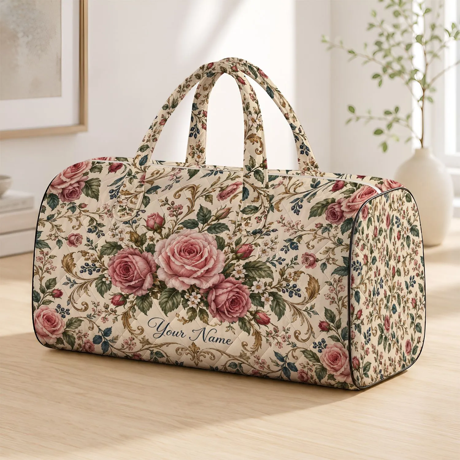 Vintage Rose Garden Florals for Romantic Weekend Getaways and Everyday Travel Style Quilted Weekend Bag - 1