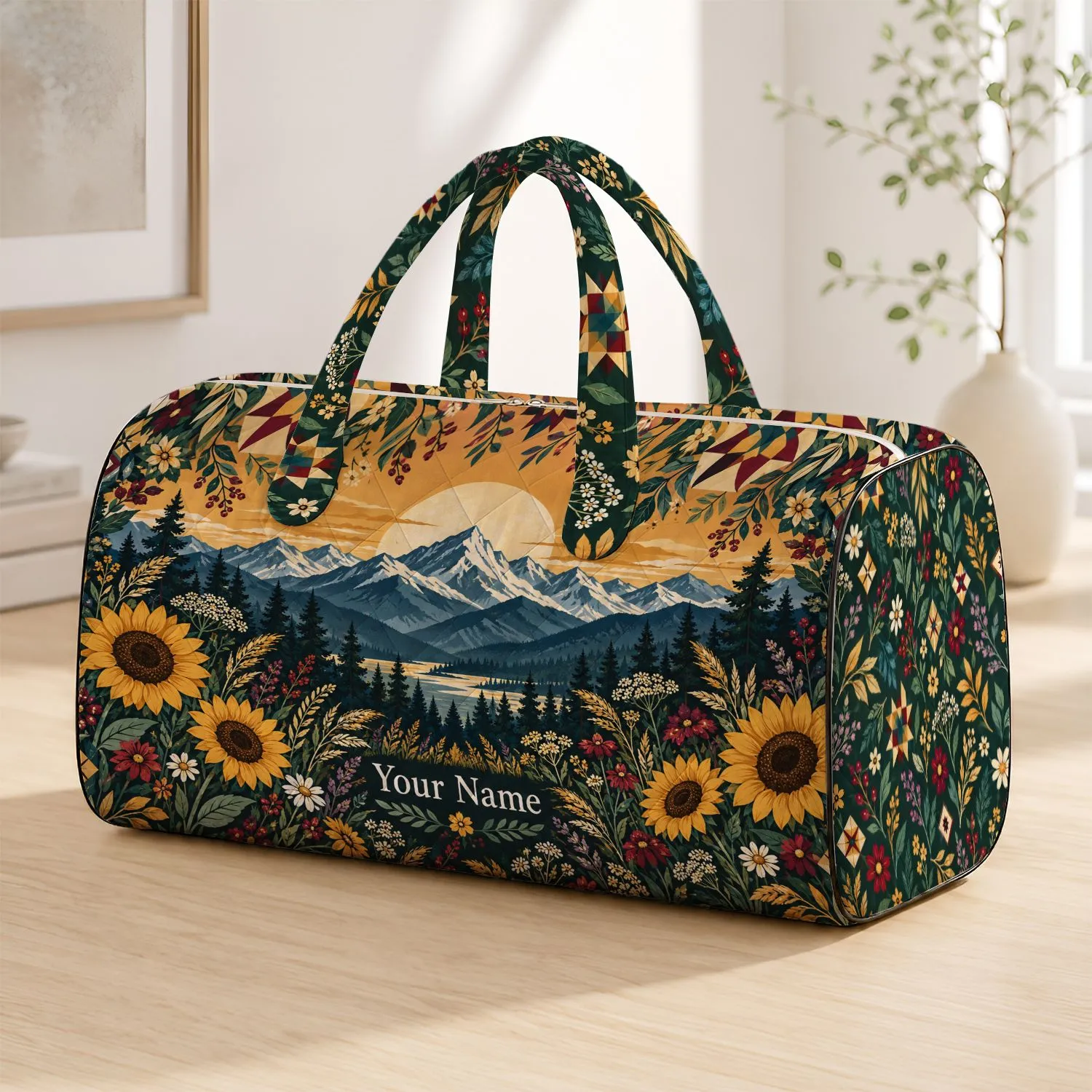 Sunflower Mountain Meadow for Bohemian Camping and Scenic Weekend Getaways Quilted Weekend Bag - 1