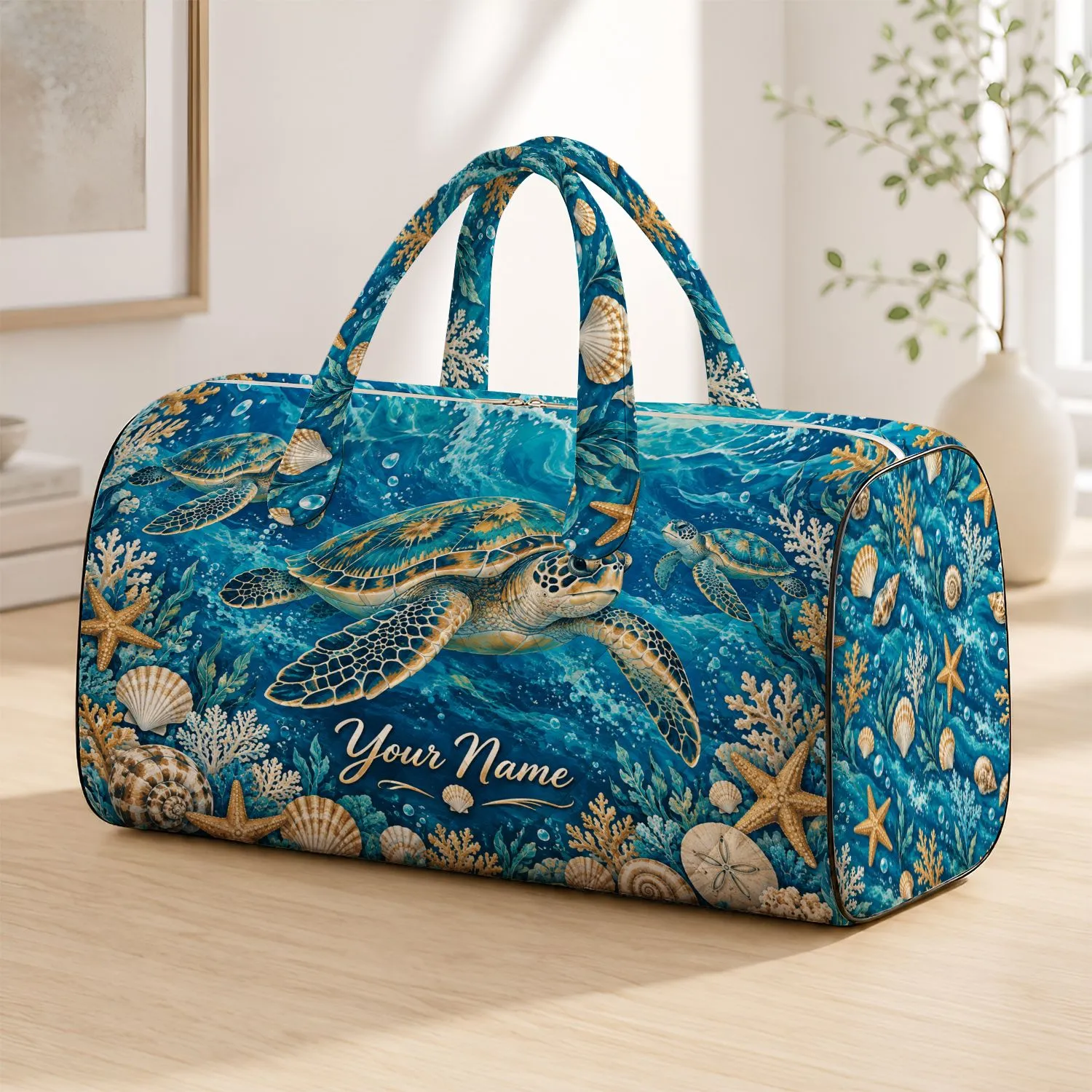 Sea Turtle Coastal Beach Scene for Sunny Getaways and Relaxed Weekend Escapes and Travel Quilted Weekend Bag - 1