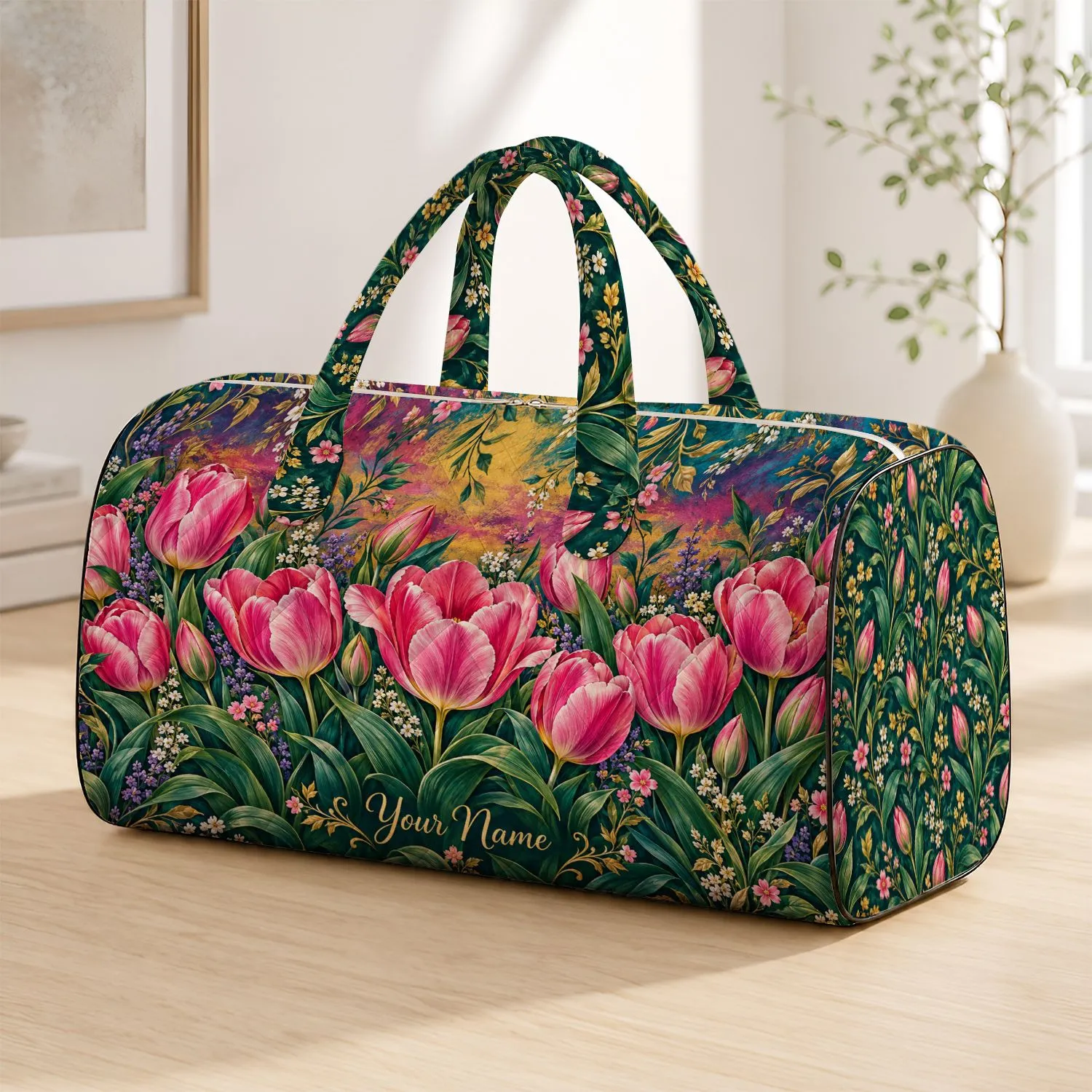 Pink Tulip Garden for Spring Getaways, Yoga Days, Beach Trips and Weekend Travel Quilted Weekend Bag - 1