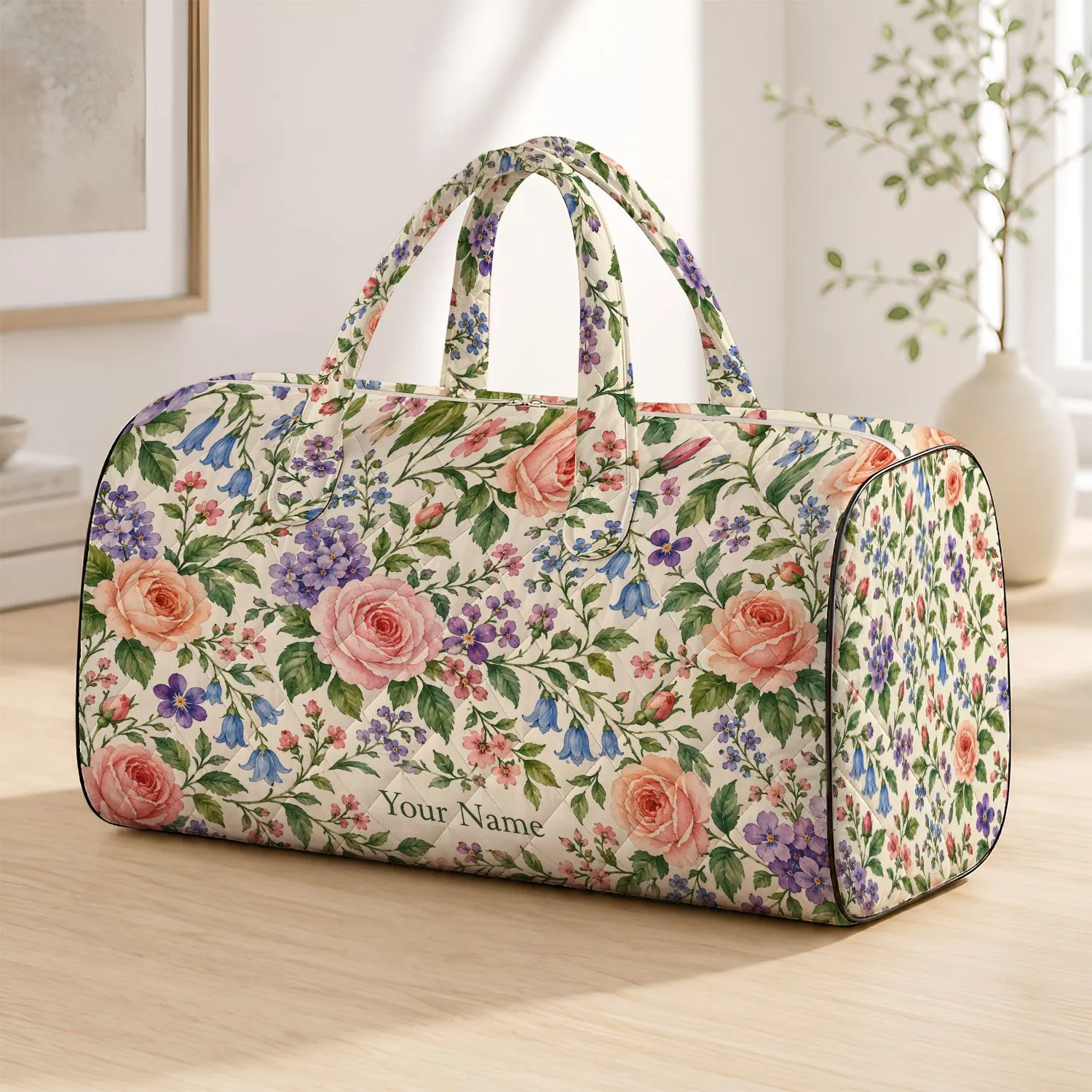 Watercolor Rose And Violet Blooms For Weekend Getaways And Garden-Loving Travelers Quilted Weekend Bag - 1