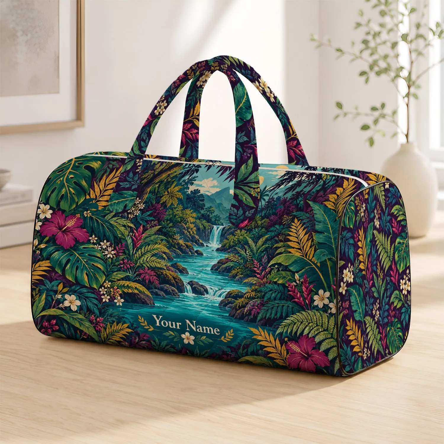 Violet Fern Forest and Turquoise Stream for Colorful Beach and Weekend Getaways Quilted Weekend Bag - 1