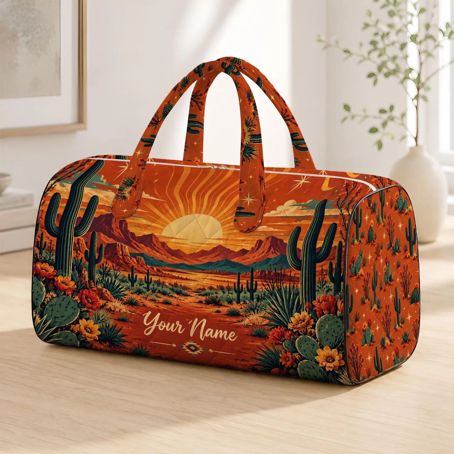 Desert Sunset Cactus Landscape for Southwestern Travel and Outdoor Getaways Unisex Quilted Weekend Bag - 1