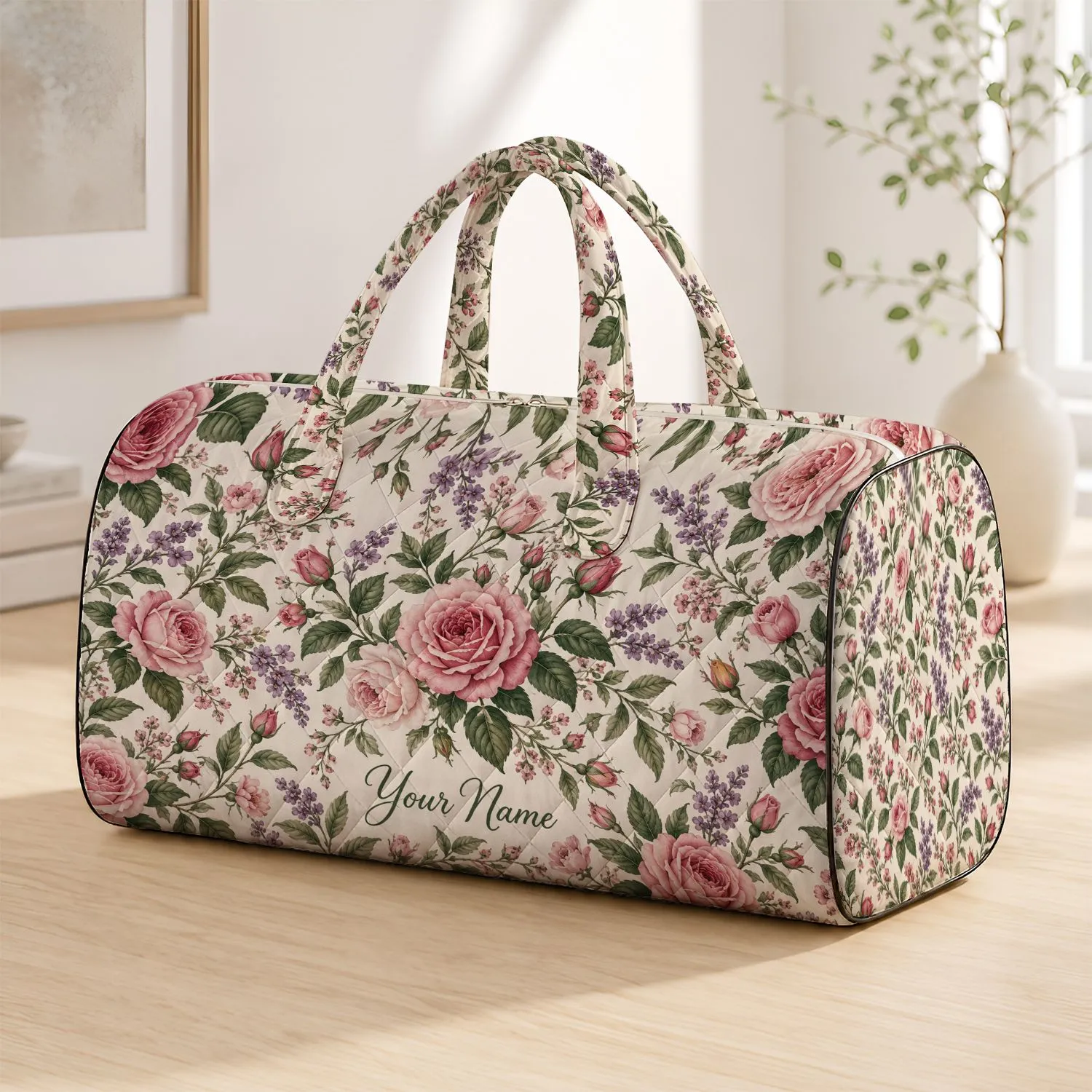 Vintage Rose and Botanical Florals for Beach Travel, Garden Getaways and Summer Escapes Quilted Weekend Bag - 1