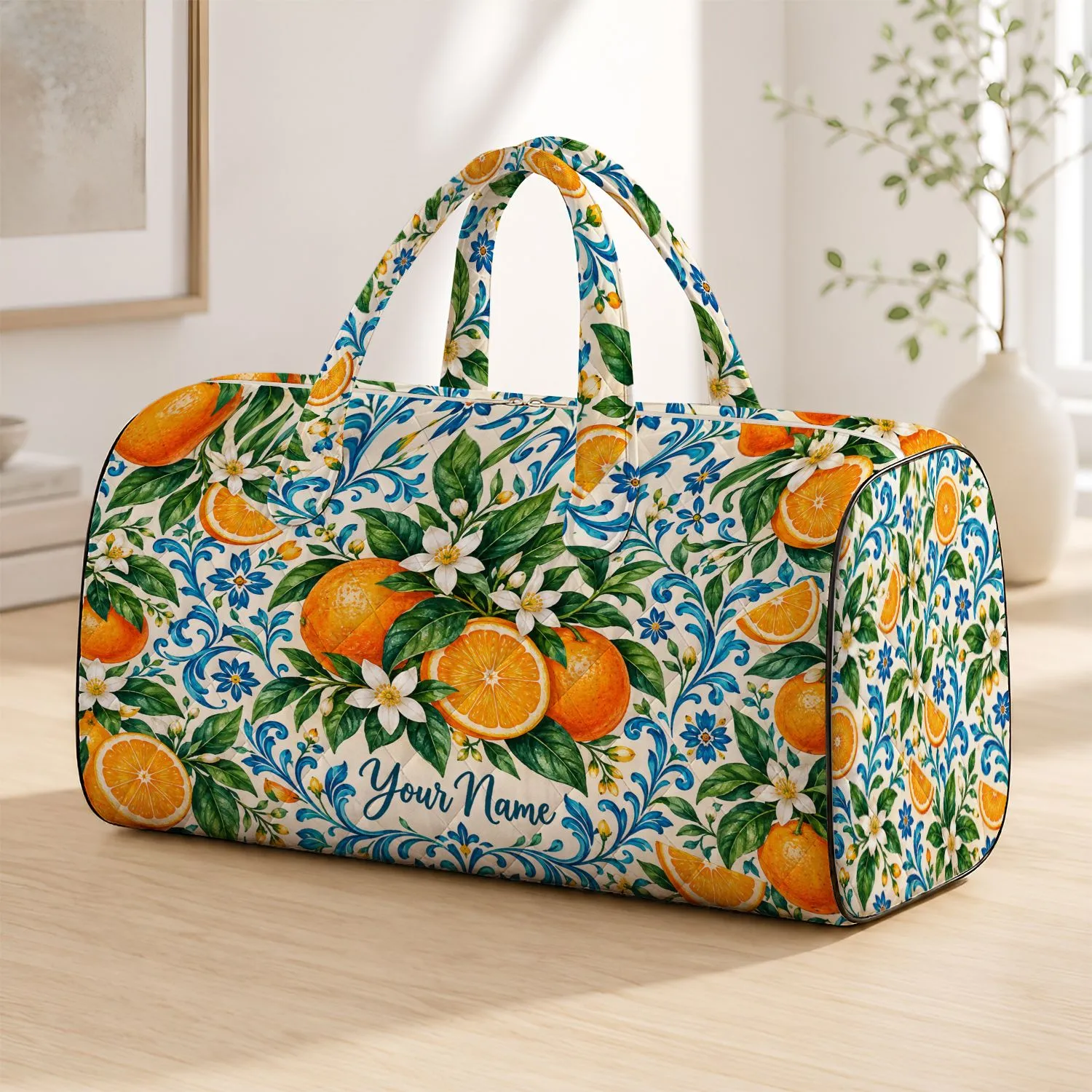 Citrus Orange Blossoms for Sunny Coastal Getaways and Weekend Travel, Unisex Style Quilted Weekend Bag - 1
