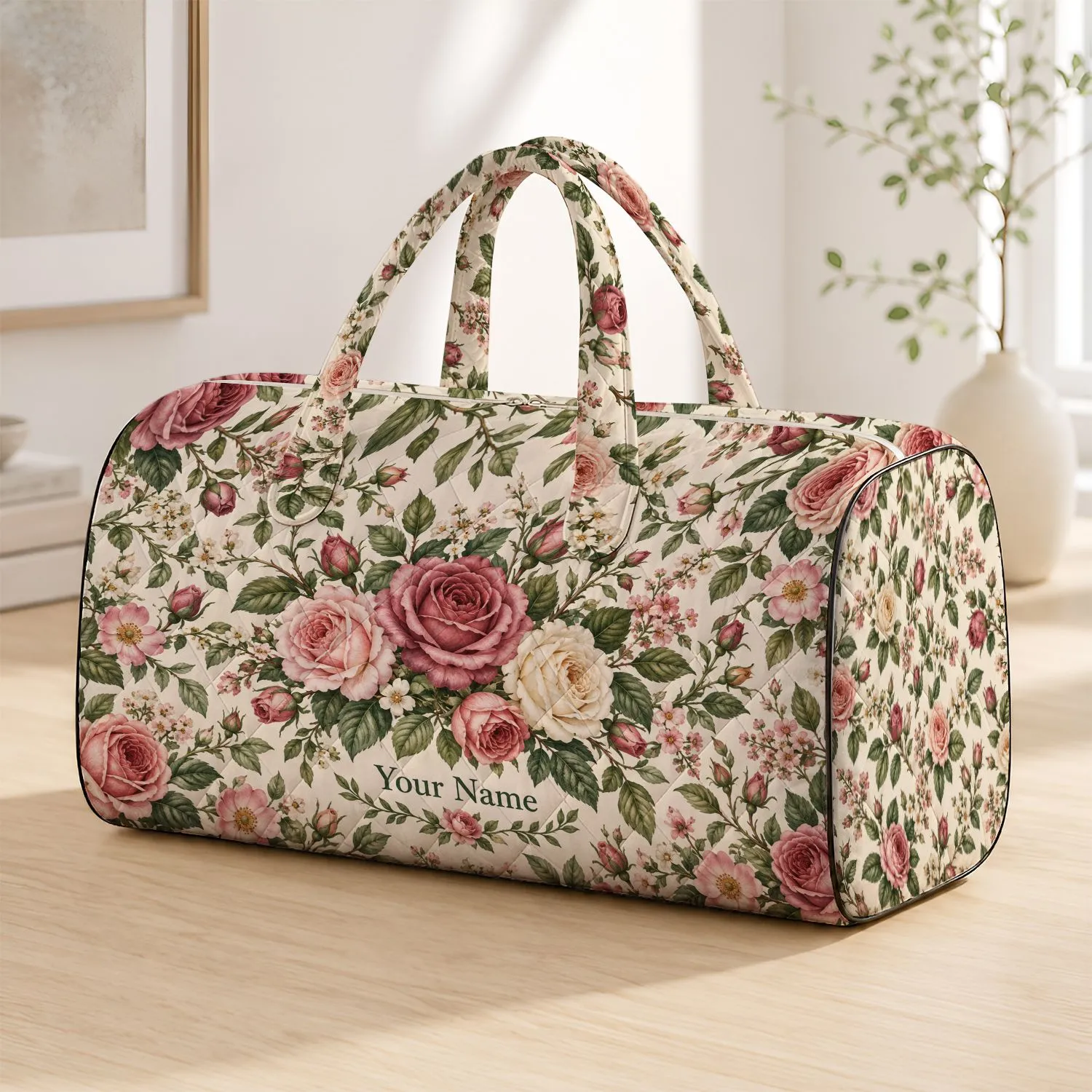 Vintage Rose Garden Florals for Romantic Weekend Getaways and Scenic Travel Lovers Quilted Weekend Bag - 1