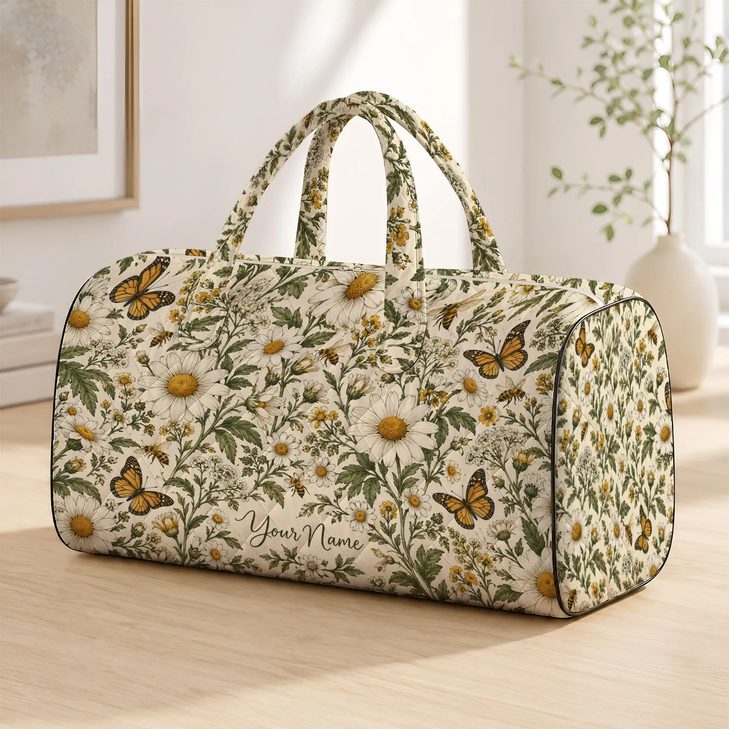 Daisy And Bee Botanical Florals For Beach Camping And Travel Adventures Quilted Weekend Bag - 1