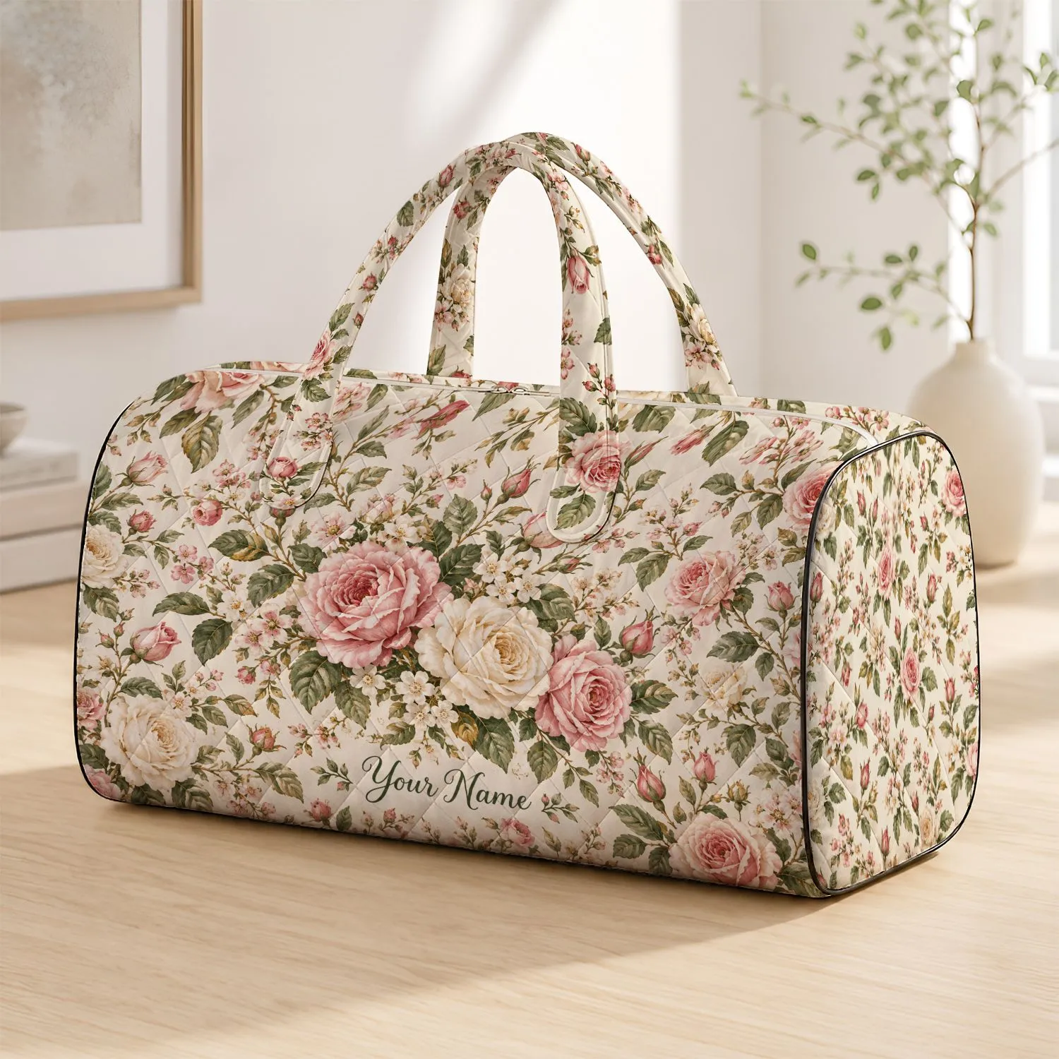 Blush Rose And Sage Floral Travel Style For Weekend Getaways And Train Trips Quilted Weekend Bag - 1