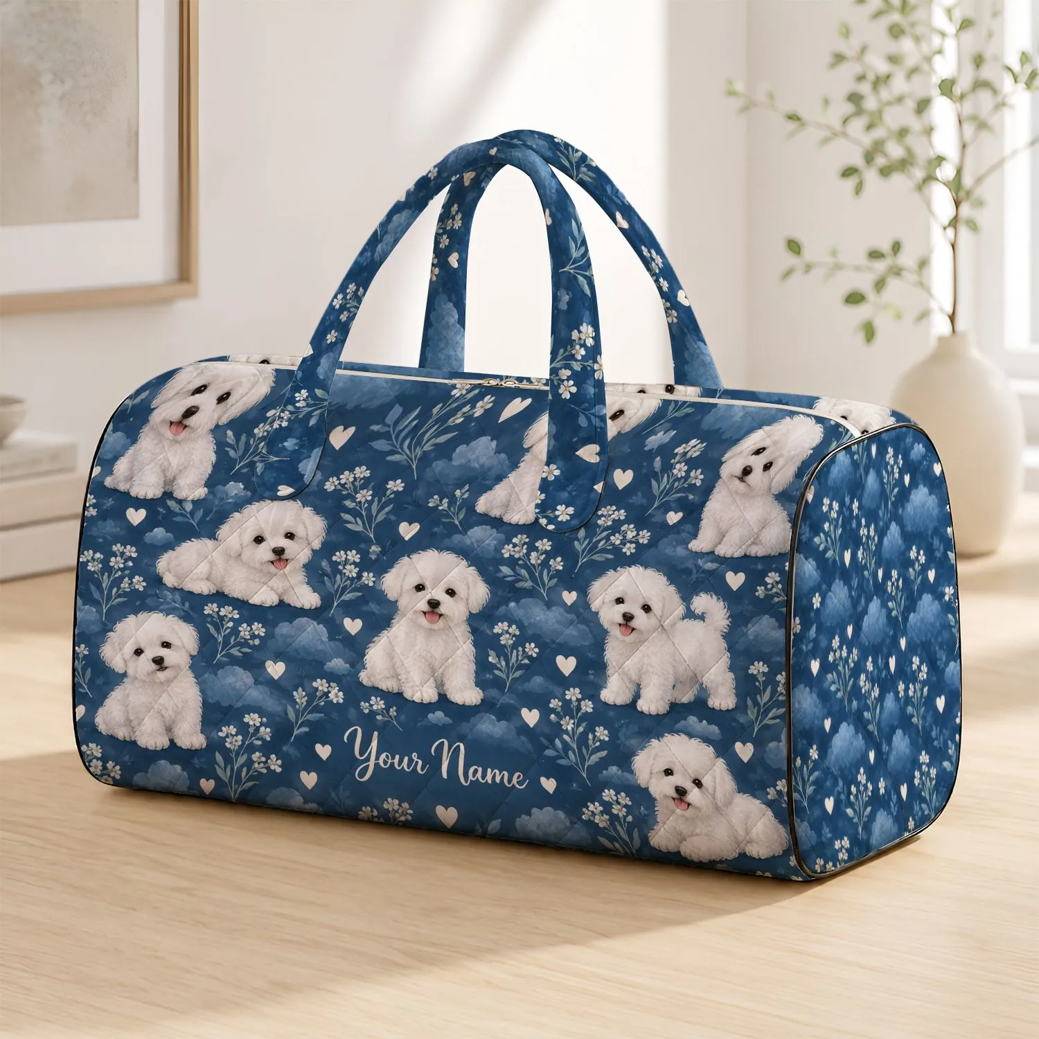 White Puppy Hearts for Cozy Weekend Getaways and Everyday Travel Companions for Lovers Quilted Weekend Bag - 1