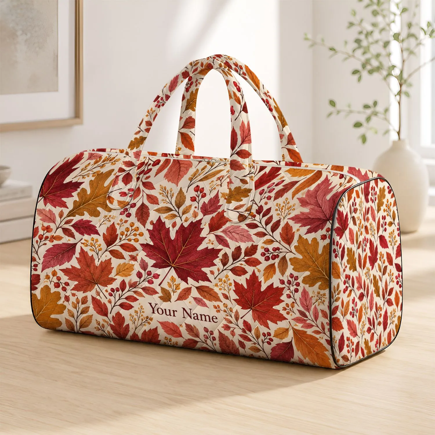 Autumn Leaves in Rust and Gold for Cozy Weekend Getaways and Seasonal Travel Lovers Quilted Weekend Bag - 1