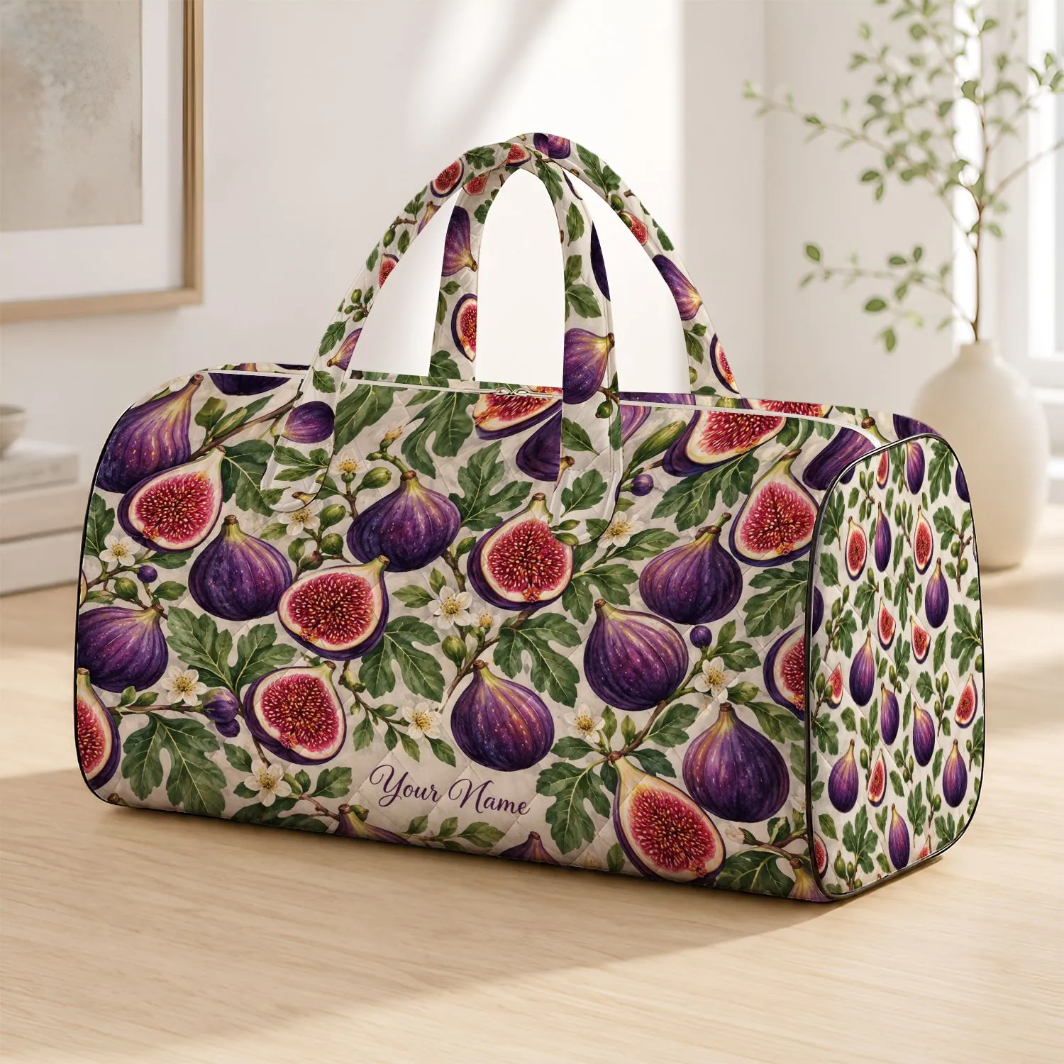 Purple Fig Fruit and Botanical Leaves for Orchard Getaways and Relaxed Weekend Escapes Quilted Weekend Bag - 1