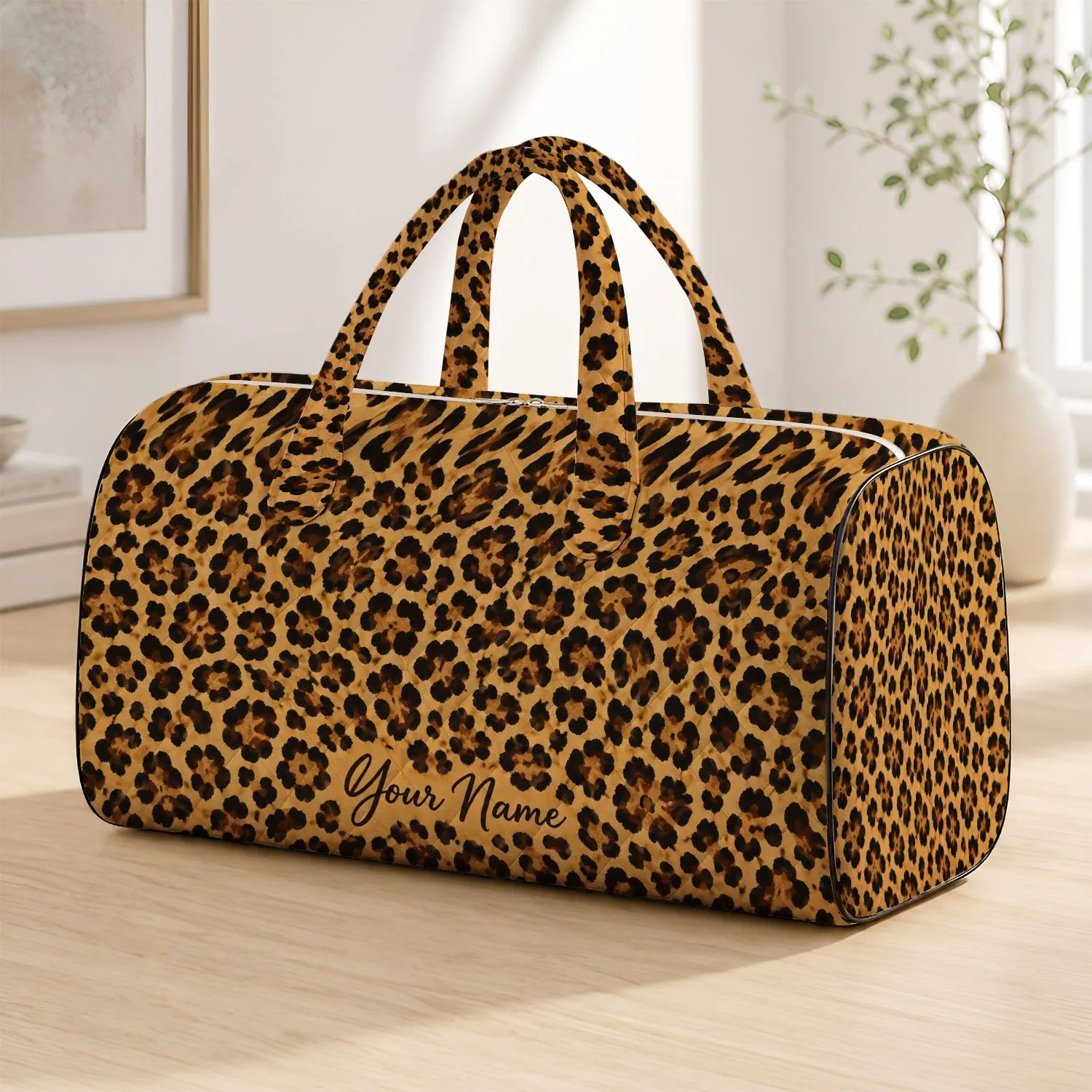 Camel Leopard Spots for Chic Getaways and Stylish Travel for Her Quilted Weekend Bag - 1