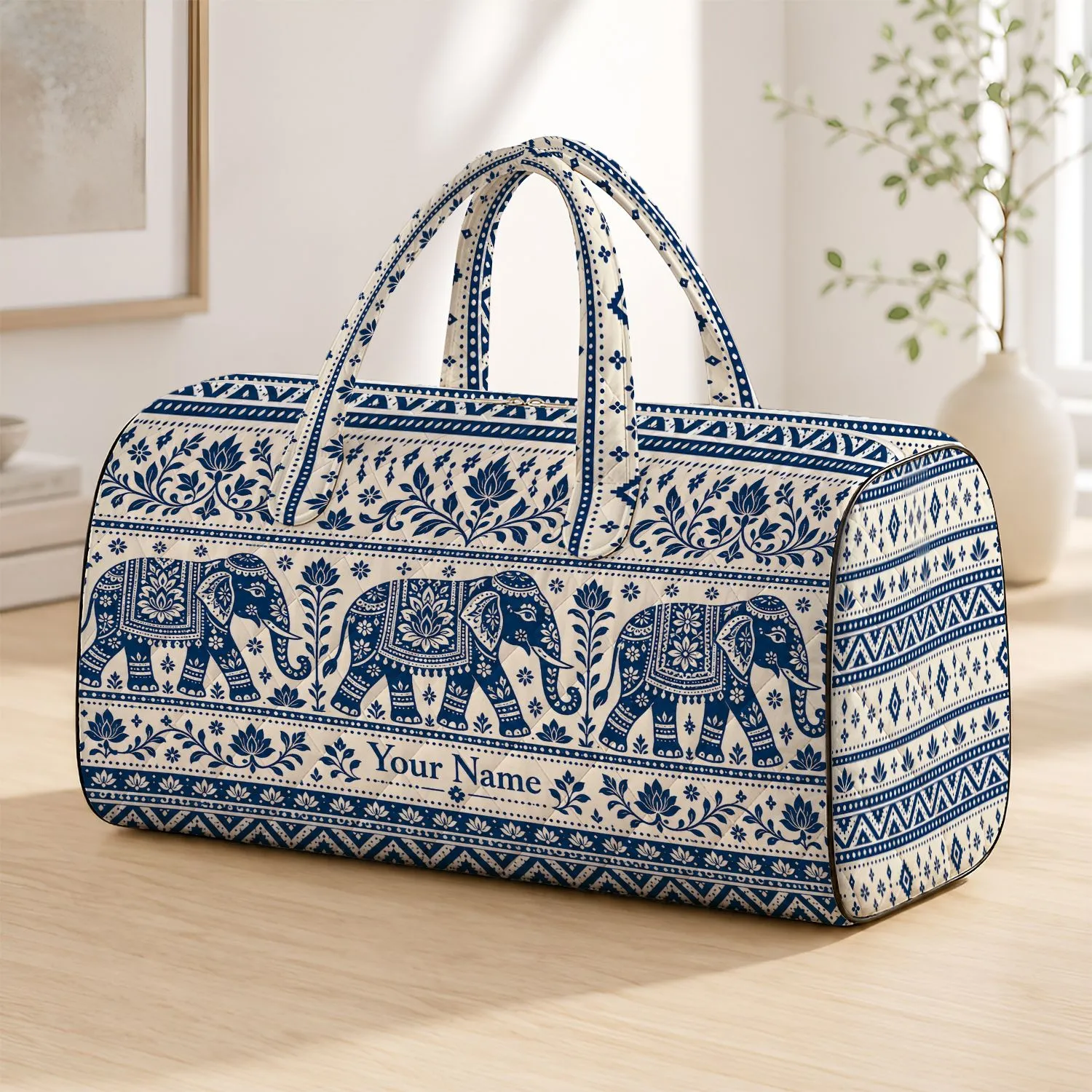 Bohemian Elephant Motif for Relaxed Weekend Getaways and Everyday Travel Adventures Quilted Weekend Bag - 1