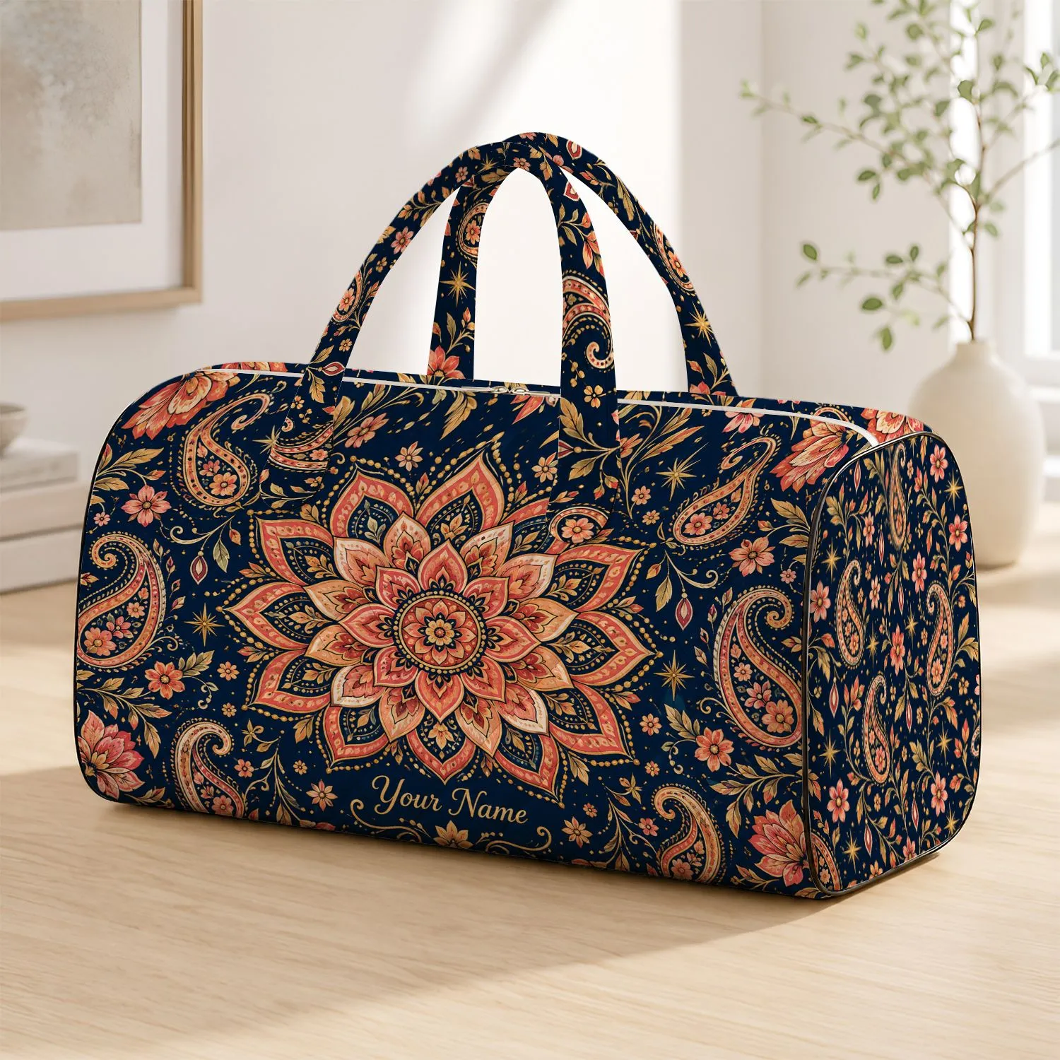 Bohemian Mandala Florals for Yoga Retreats, Gym Days, and Weekend Getaways for Her Quilted Weekend Bag - 1