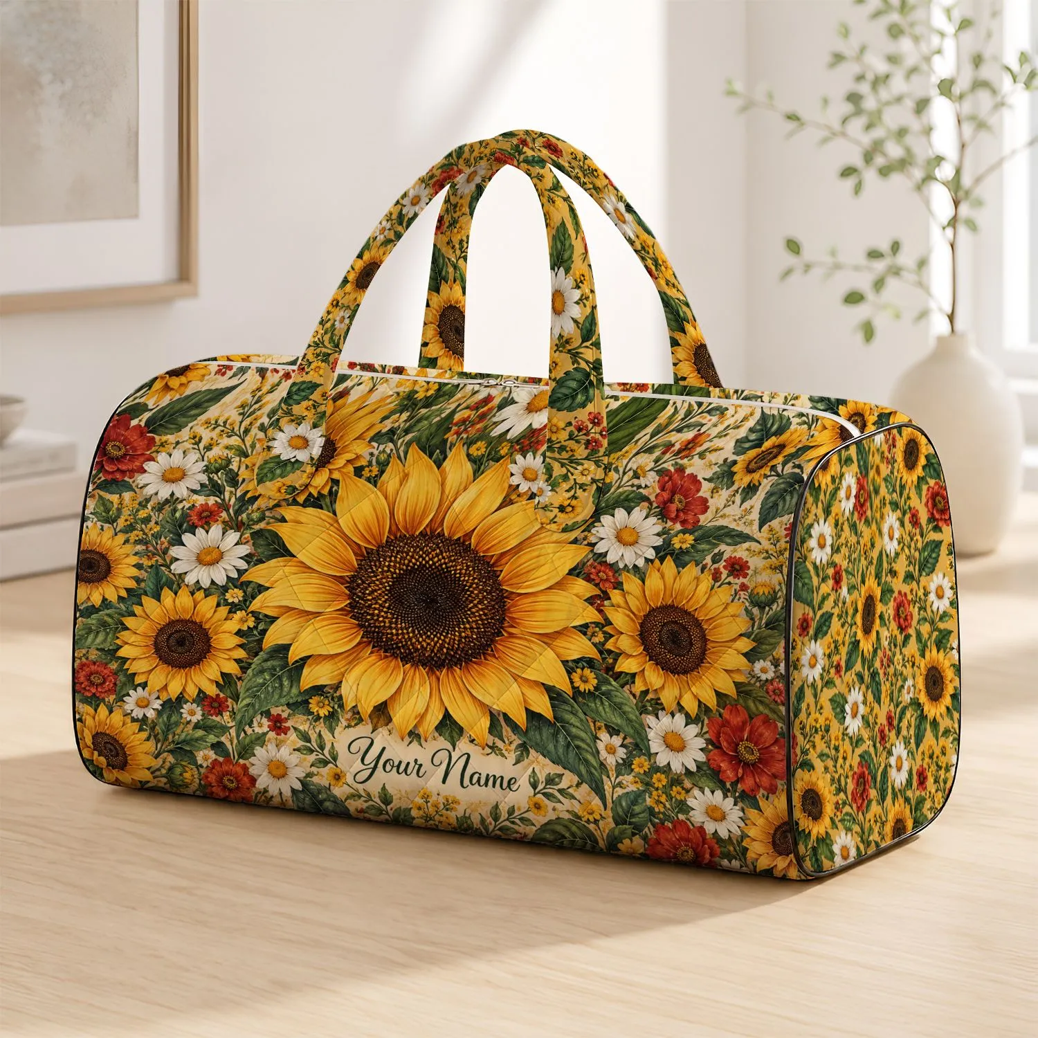 Sunflower Meadow Florals for Weekend Getaways, Yoga Days, and Nature-Loving Travelers Quilted Weekend Bag - 1