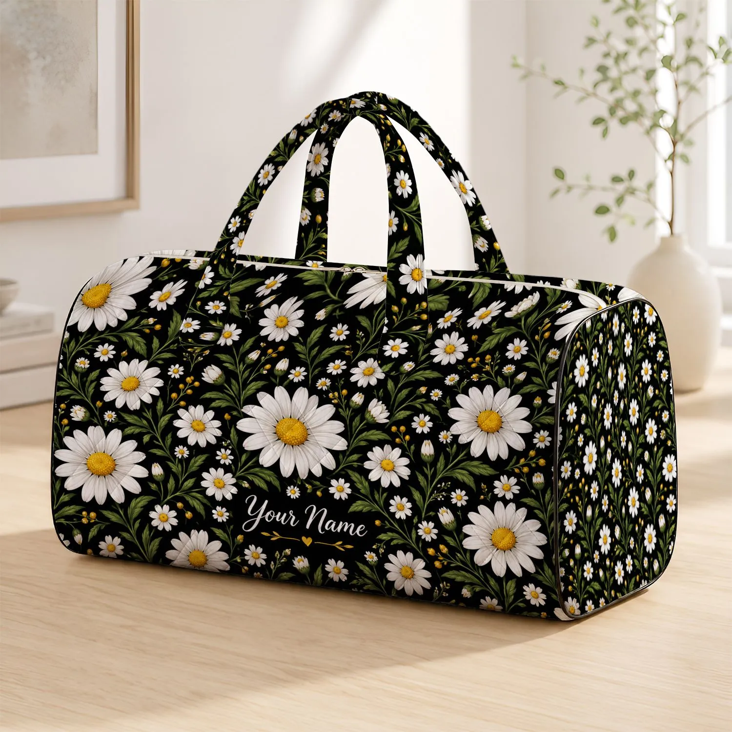 White Daisy Blooms for Weekend Getaways and Yoga Sessions, Women's Floral Travel Style Quilted Weekend Bag - 1