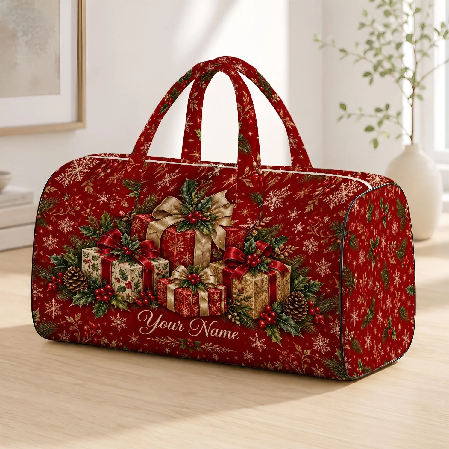 Cranberry Holly And Snowflake Gifts For A Cozy Christmas Getaway Quilted Weekend Bag - 1