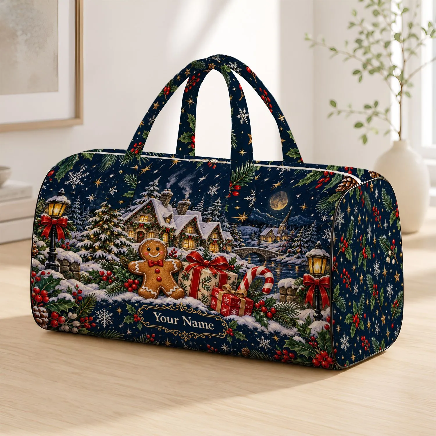 Snowy Christmas Village and Gingerbread Friends for Cozy Winter Holiday Getaways Quilted Weekend Bag - 1