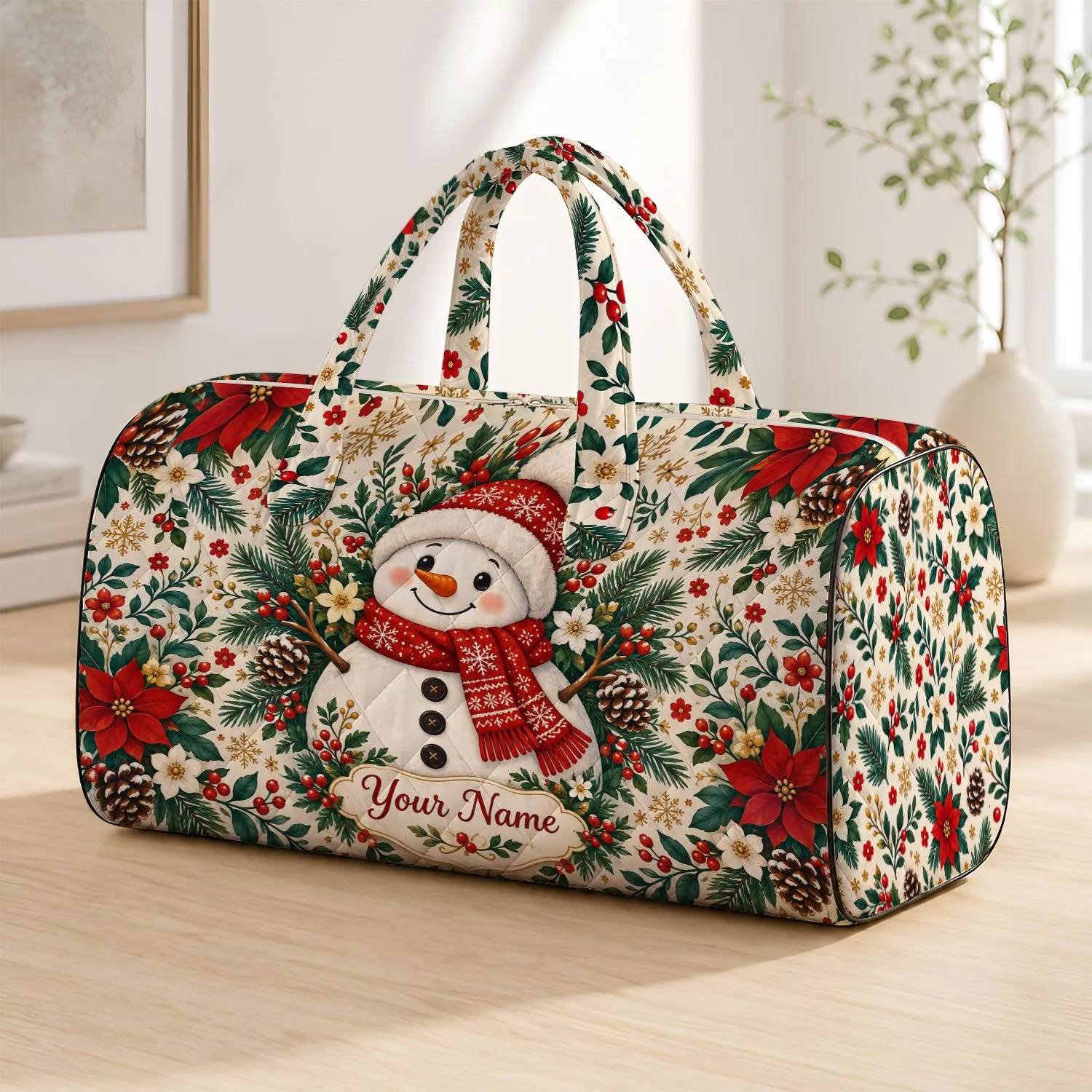 Cheerful Snowman with Red Scarf for Festive Winter Getaways and Christmas Cheer Quilted Weekend Bag - 1