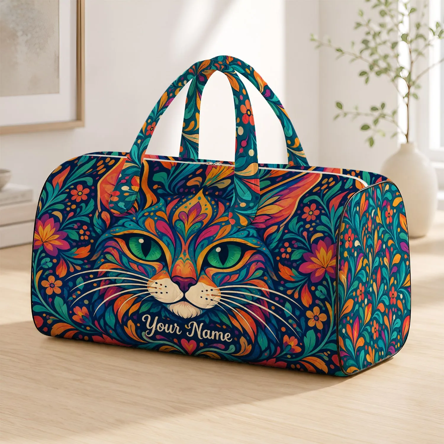 Colorful Abstract Cat Face for Weekend Getaways and Creative Travel for Cat Lovers Quilted Weekend Bag - 1