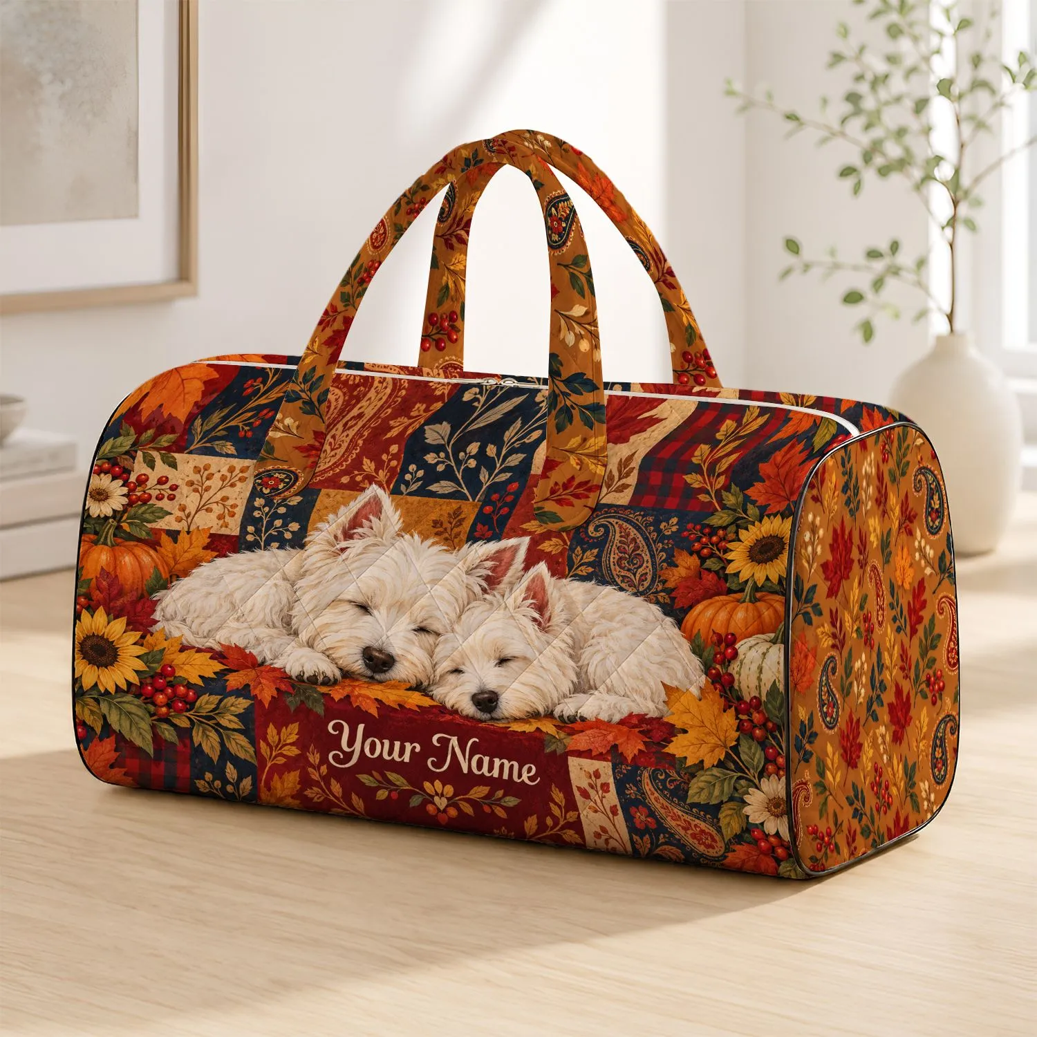 Sleeping West Highland White Terriers for Cozy Weekend Getaways and Dog Lover Gifts Quilted Weekend Bag - 1