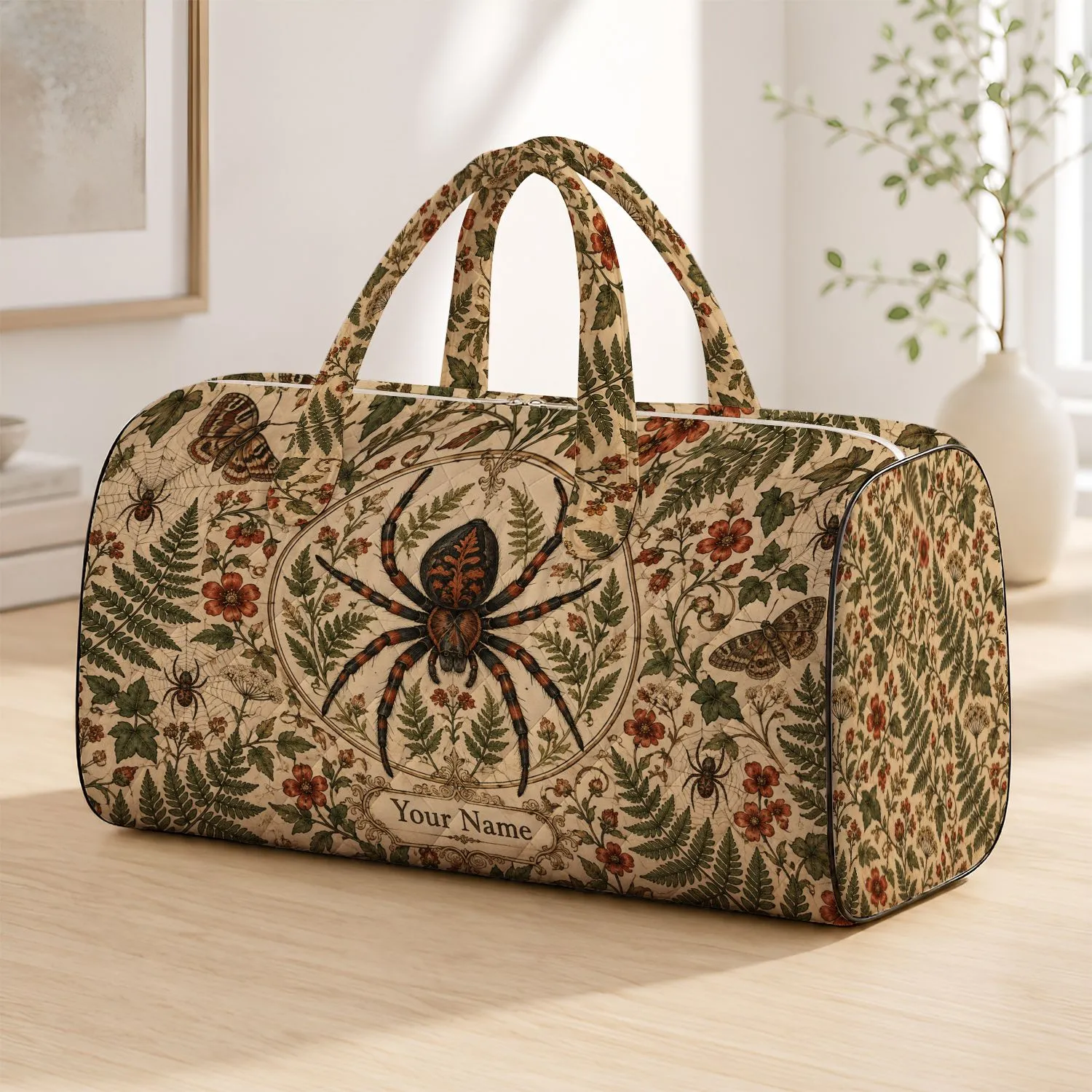 Vintage Botanical Spider Motifs for Weekend Escapes, Nature Lovers, and Garden Gifts Quilted Weekend Bag - 1
