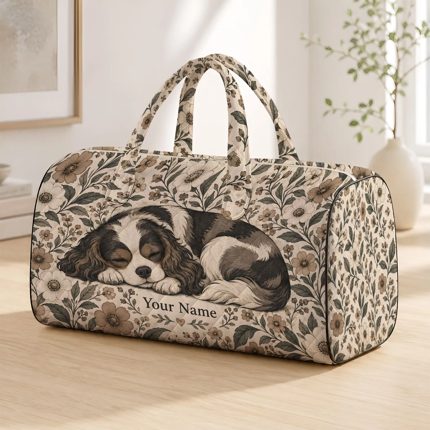 Patchwork Dog and Wildflower Motifs for Cozy Weekend Getaways and Everyday Travel Quilted Weekend Bag - 1