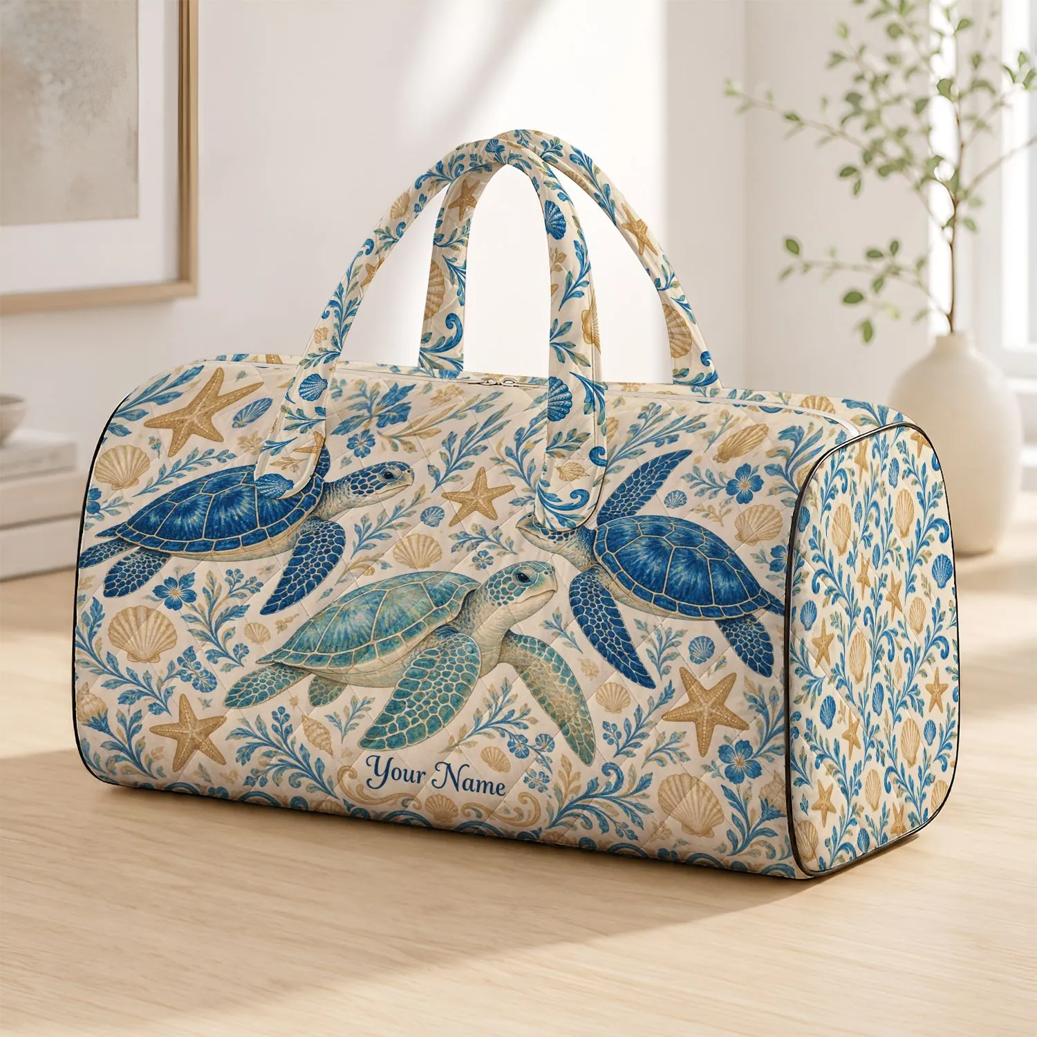 Sea Turtle Starfish and Seashell Coastal Companions for Beach Days and Summer Escapes Quilted Weekend Bag - 1